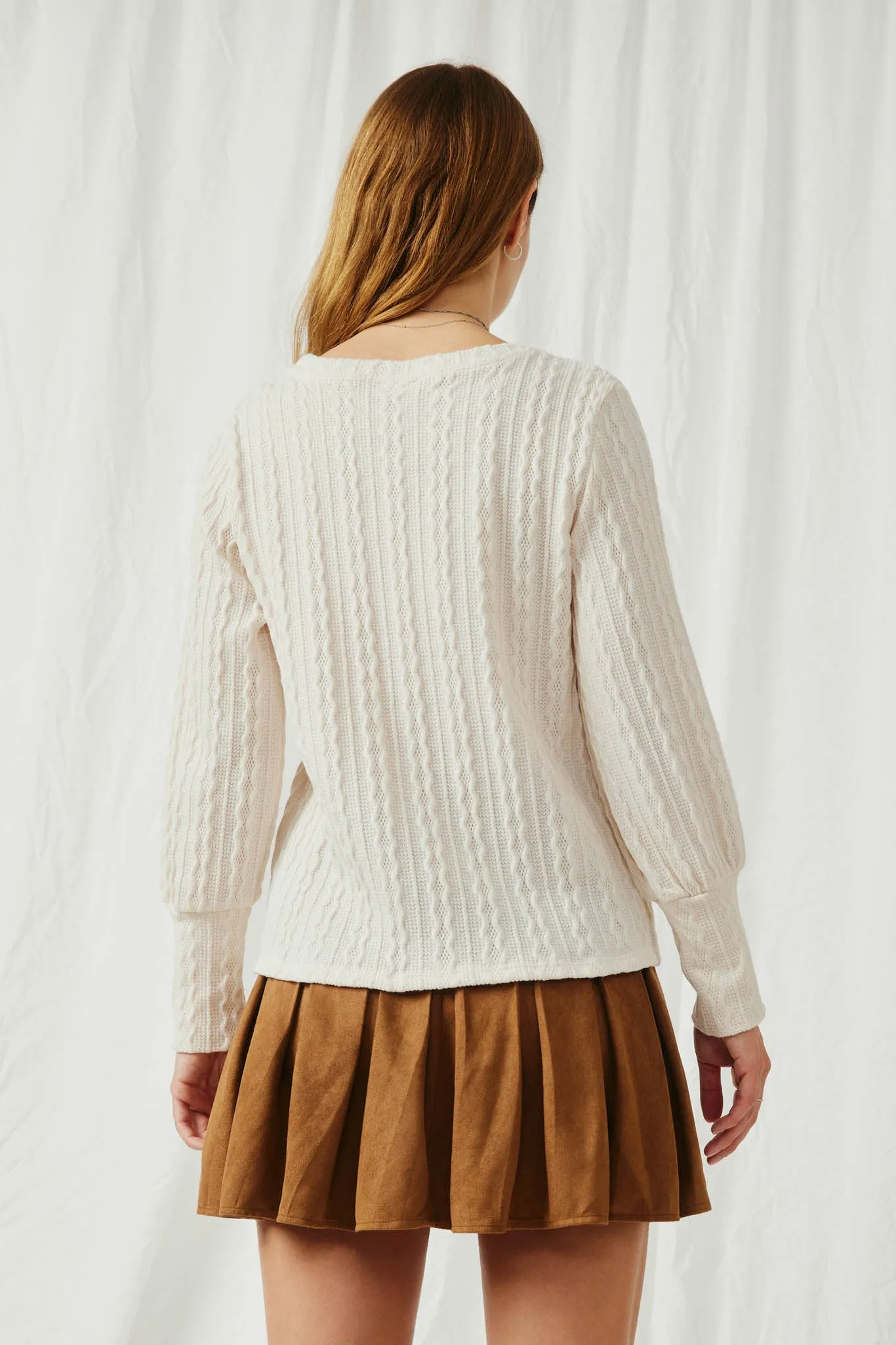 Long Cuff Cable Knit Pullover Top