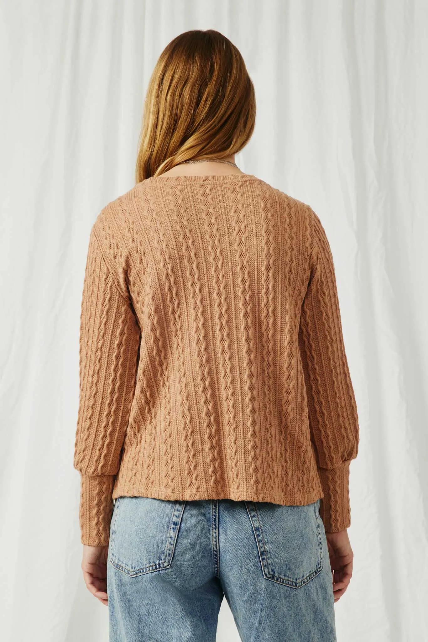 Long Cuff Cable Knit Pullover Top