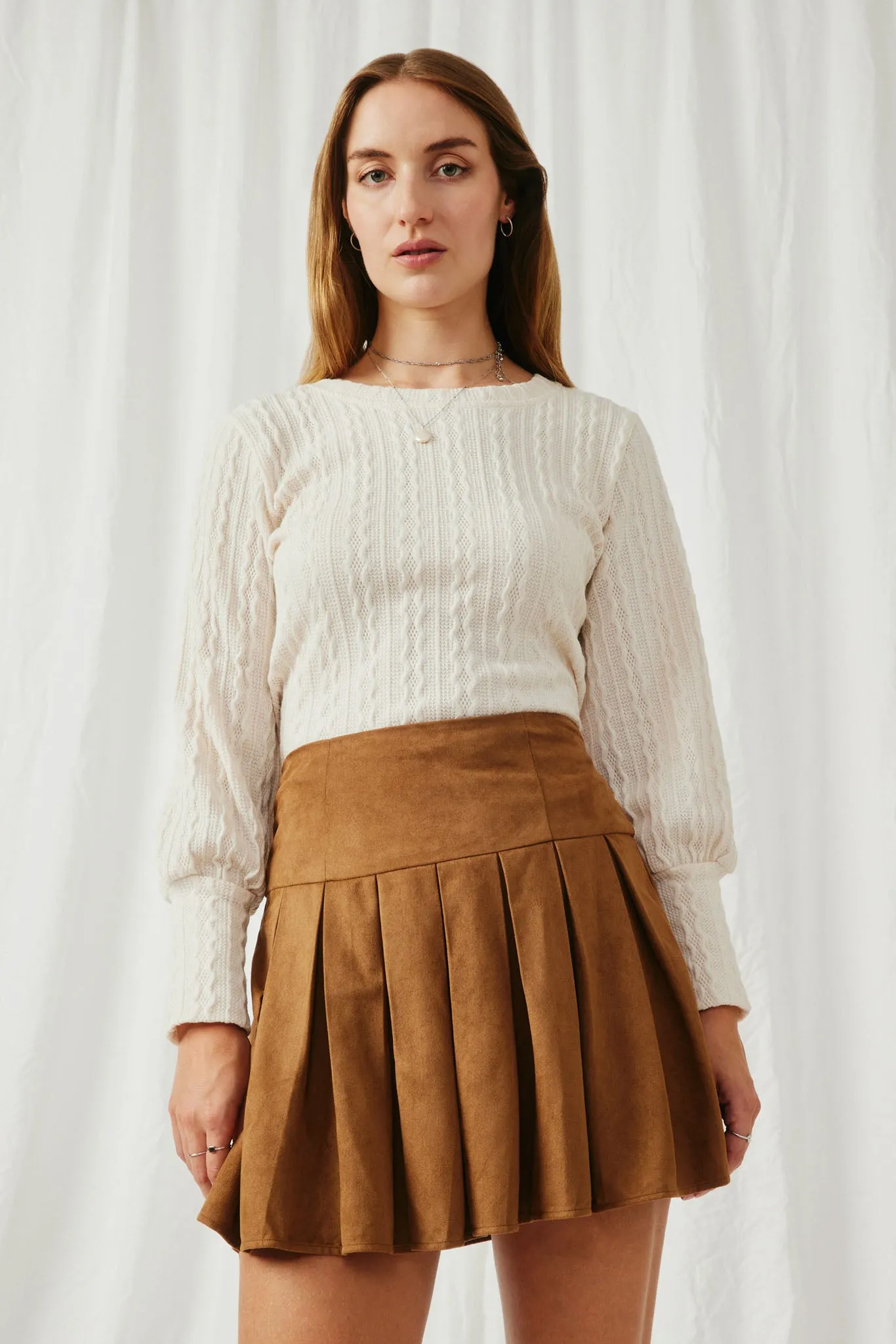 Long Cuff Cable Knit Pullover Top