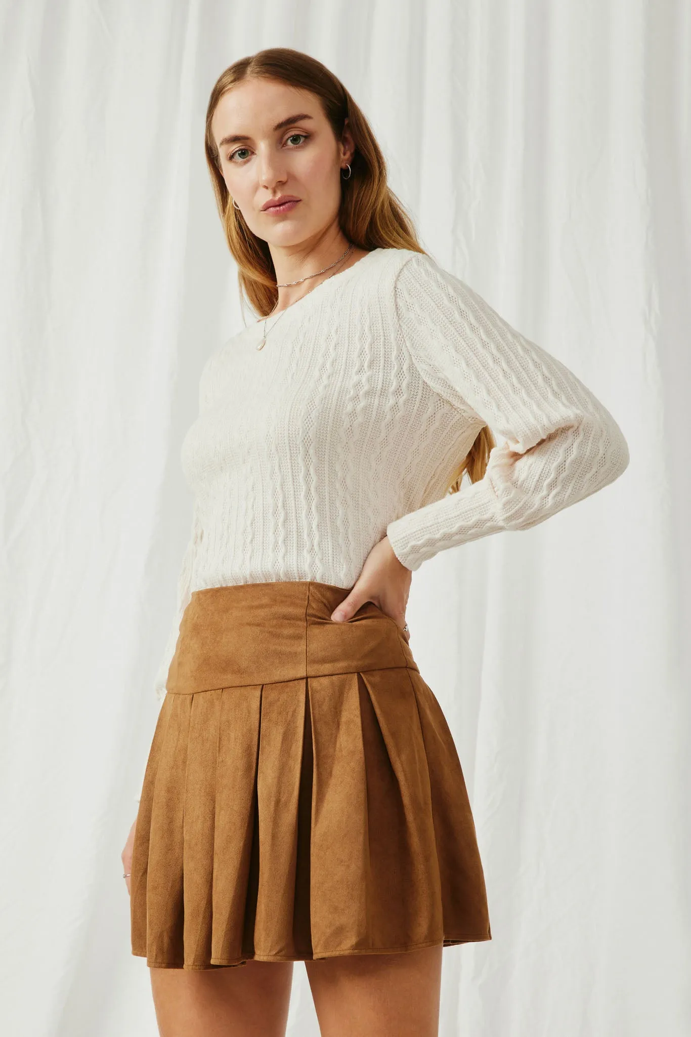 Long Cuff Cable Knit Pullover Top