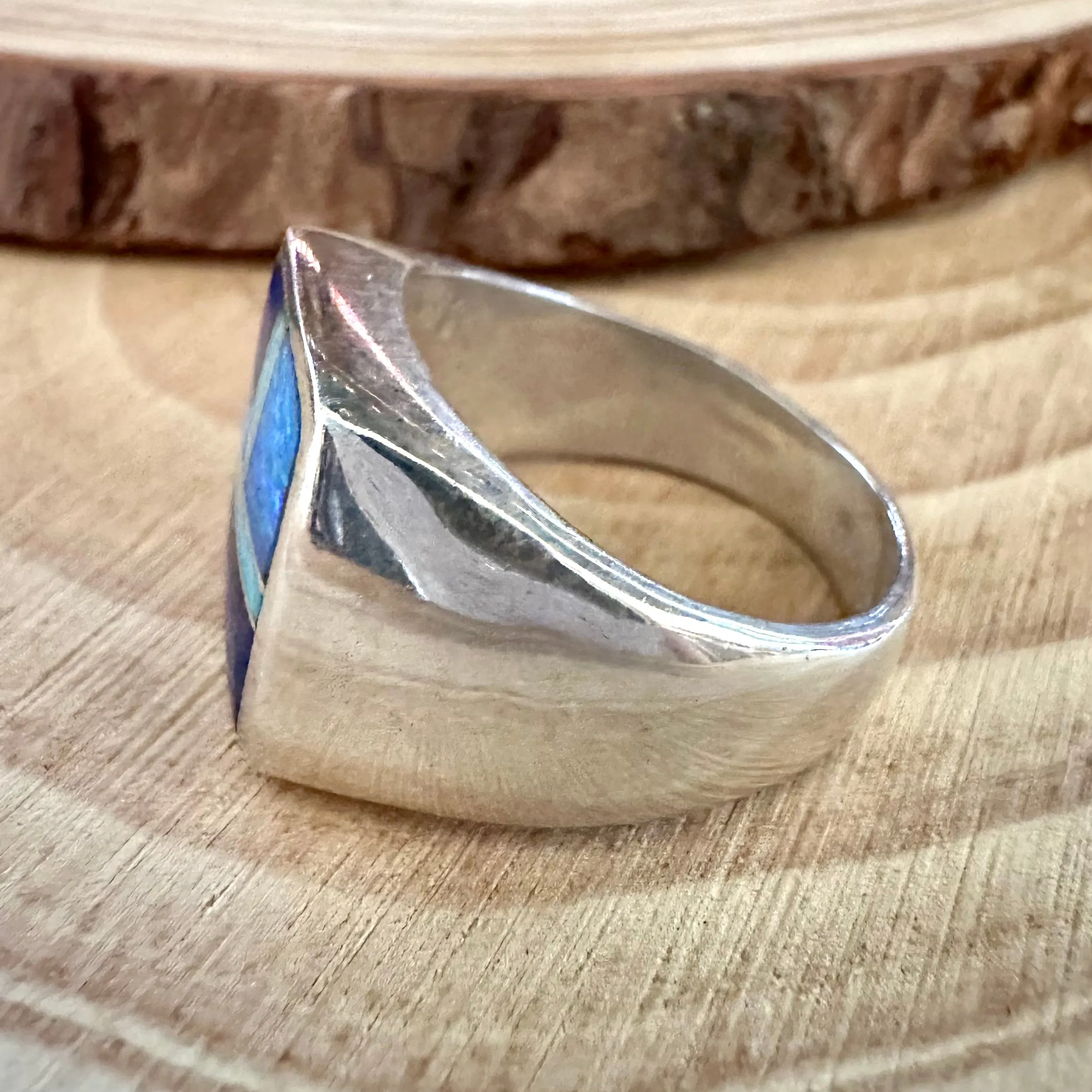 LOVE IN BLUE Multi Stone & Sterling Native American Inlay Mens Ring • Sizes 10, 10.5