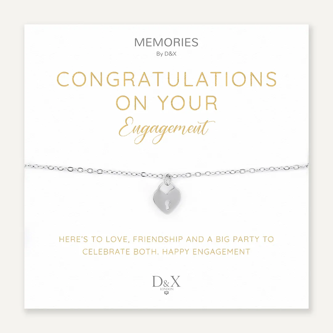 Memories: "CONGRATULATIONS ON YOUR ENGAGEMENT" | Heart Lock Bracelet | White Gold-Plated