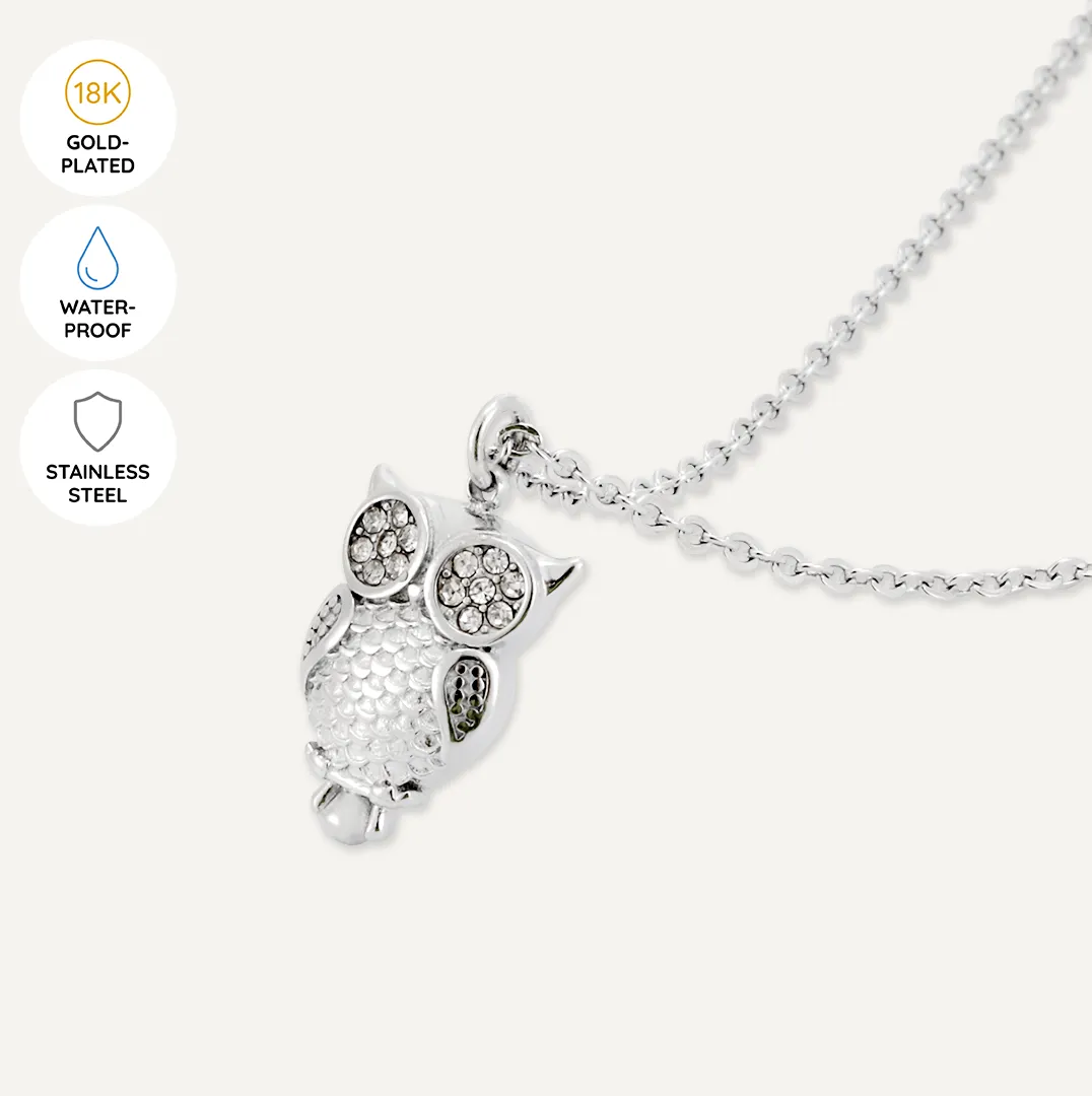 Memories: "OWL…" | Owl Necklace | White Gold-Plated