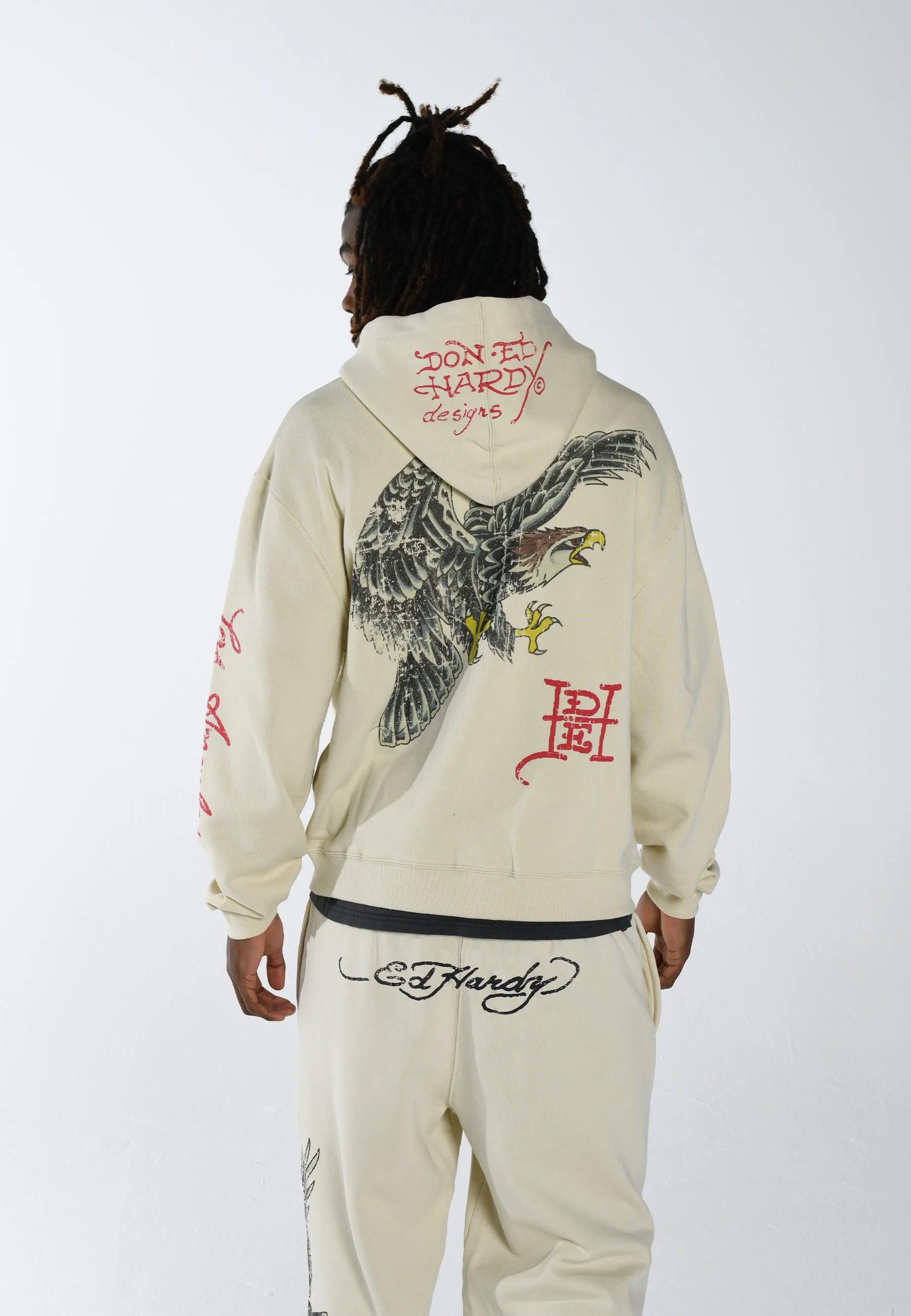 Mens Golden-Eagle Graphic Zip Hoodie - White