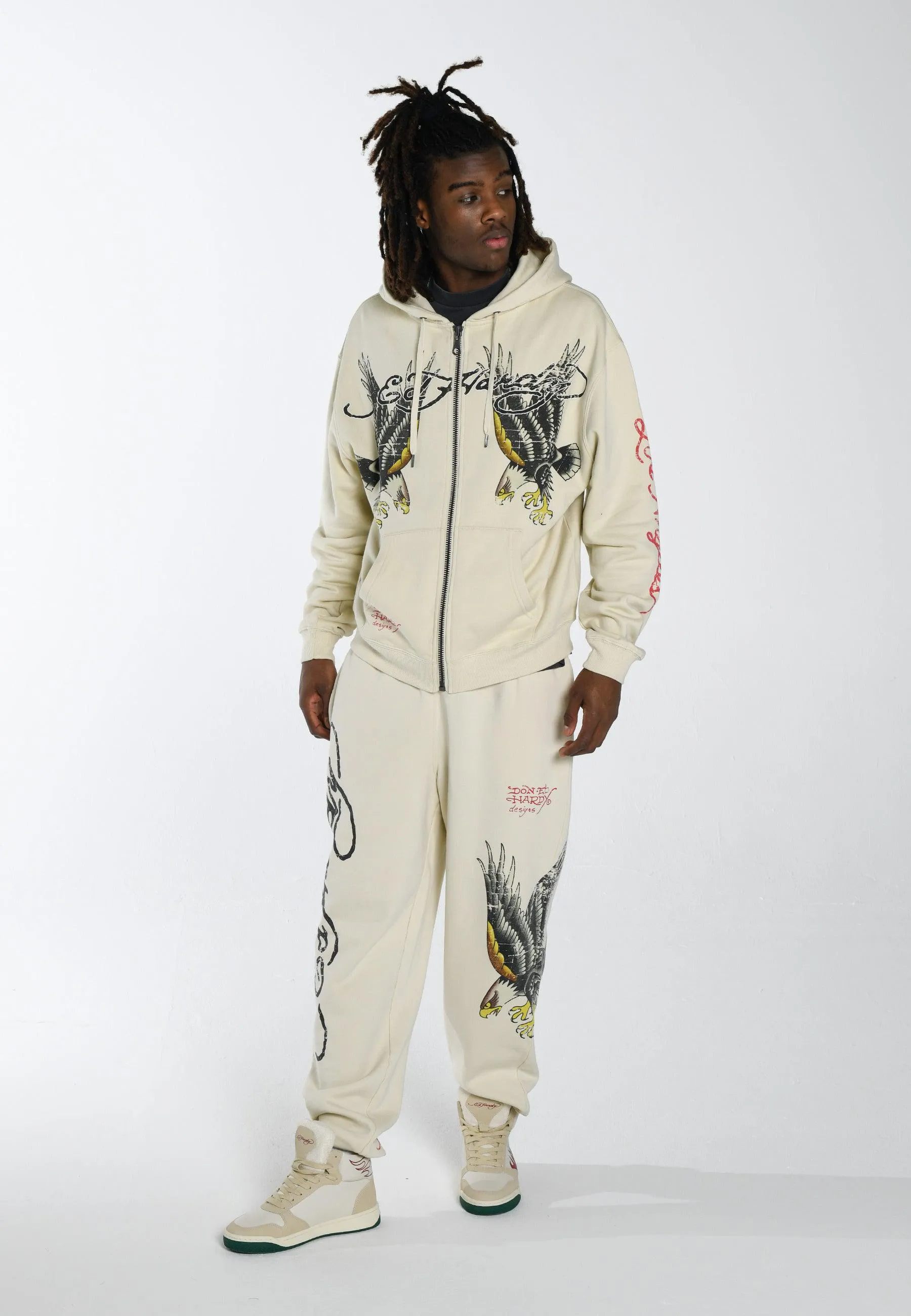 Mens Golden-Eagle Graphic Zip Hoodie - White