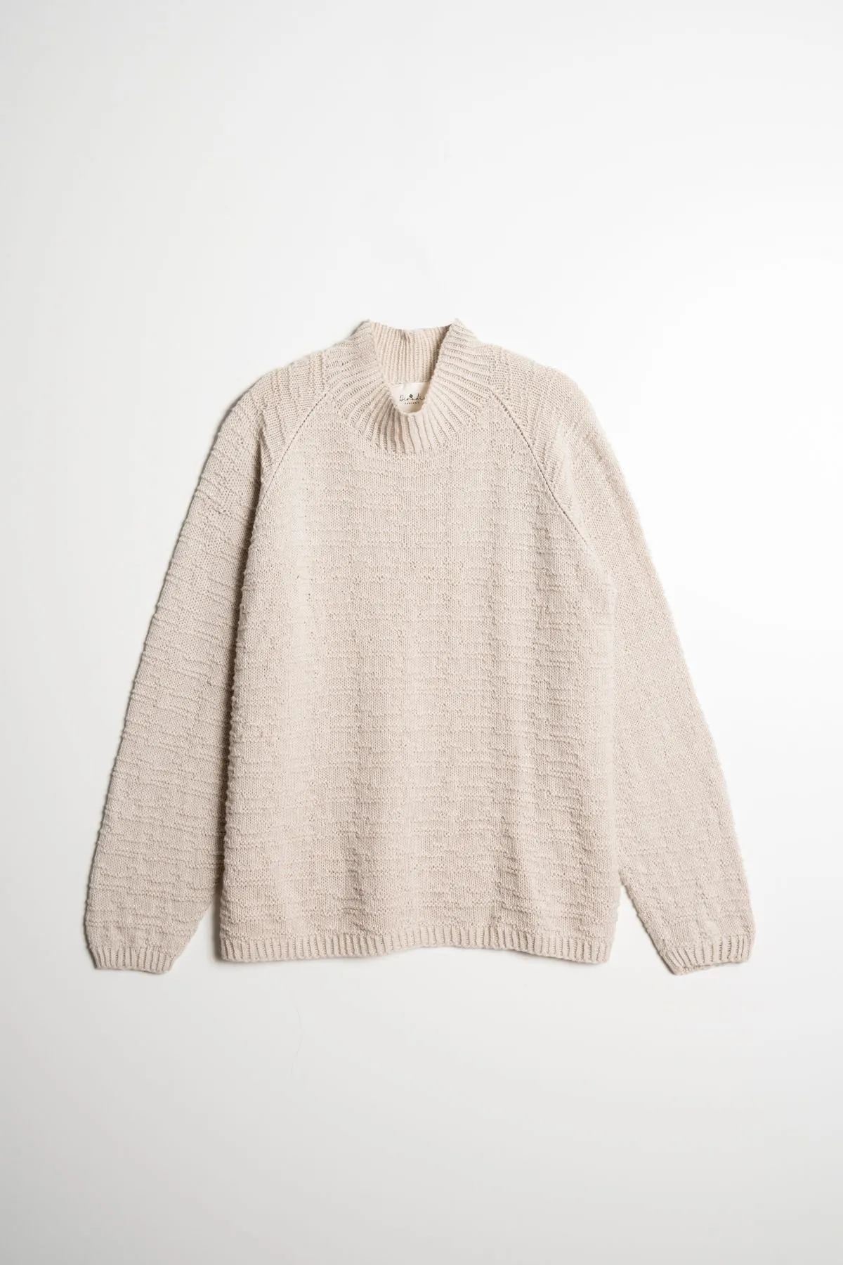 Merino Handknit Purlstripe Sweater in Almond