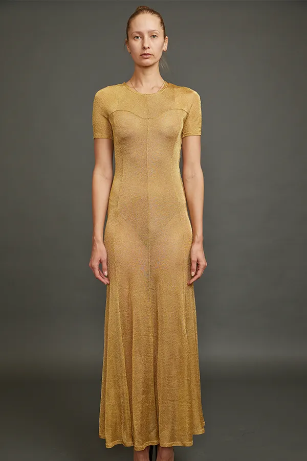 Metallic Gold Sunrise Sparkle Knit Dress