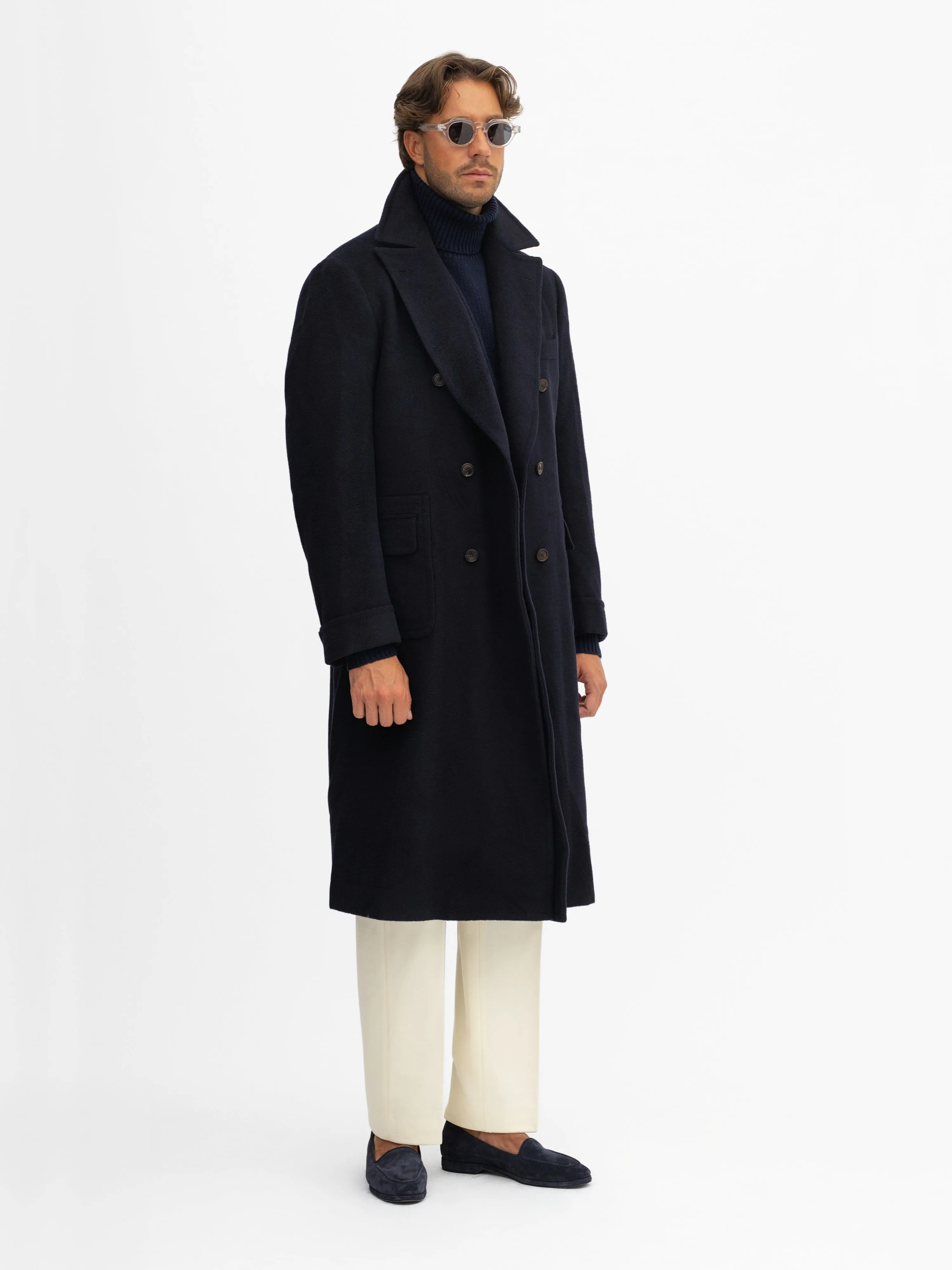 Navy Virgin Wool Polo Coat