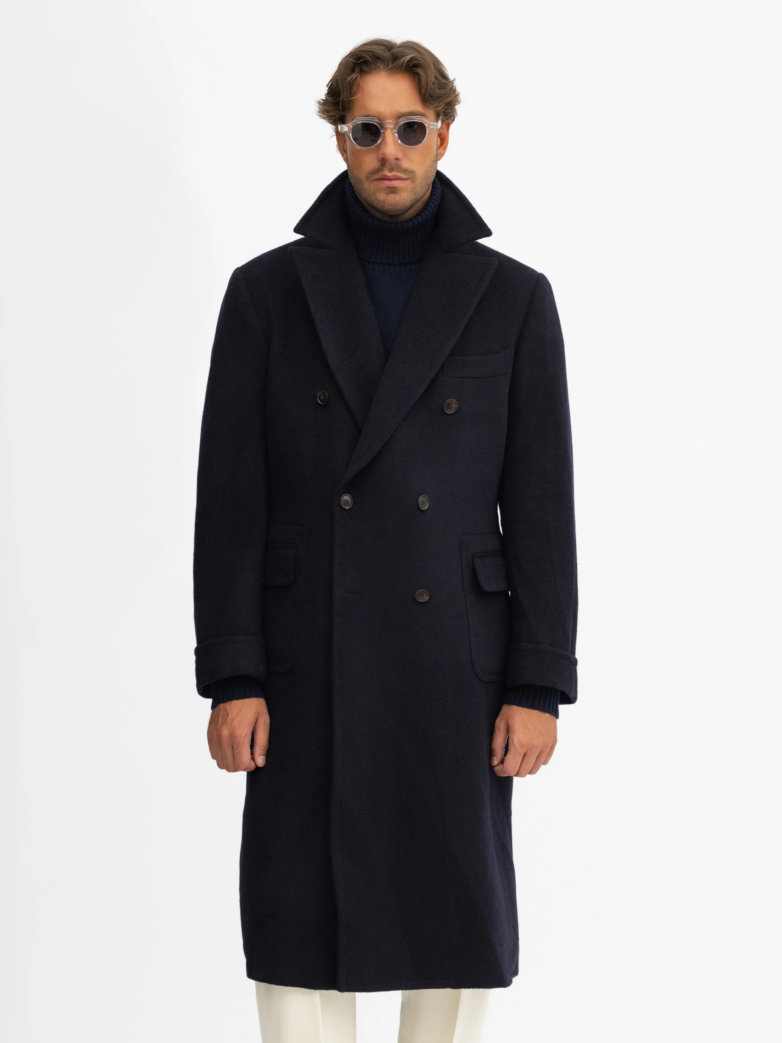 Navy Virgin Wool Polo Coat