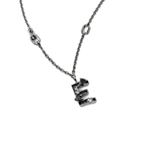 New Alphabet E Necklace [Black/White gems]