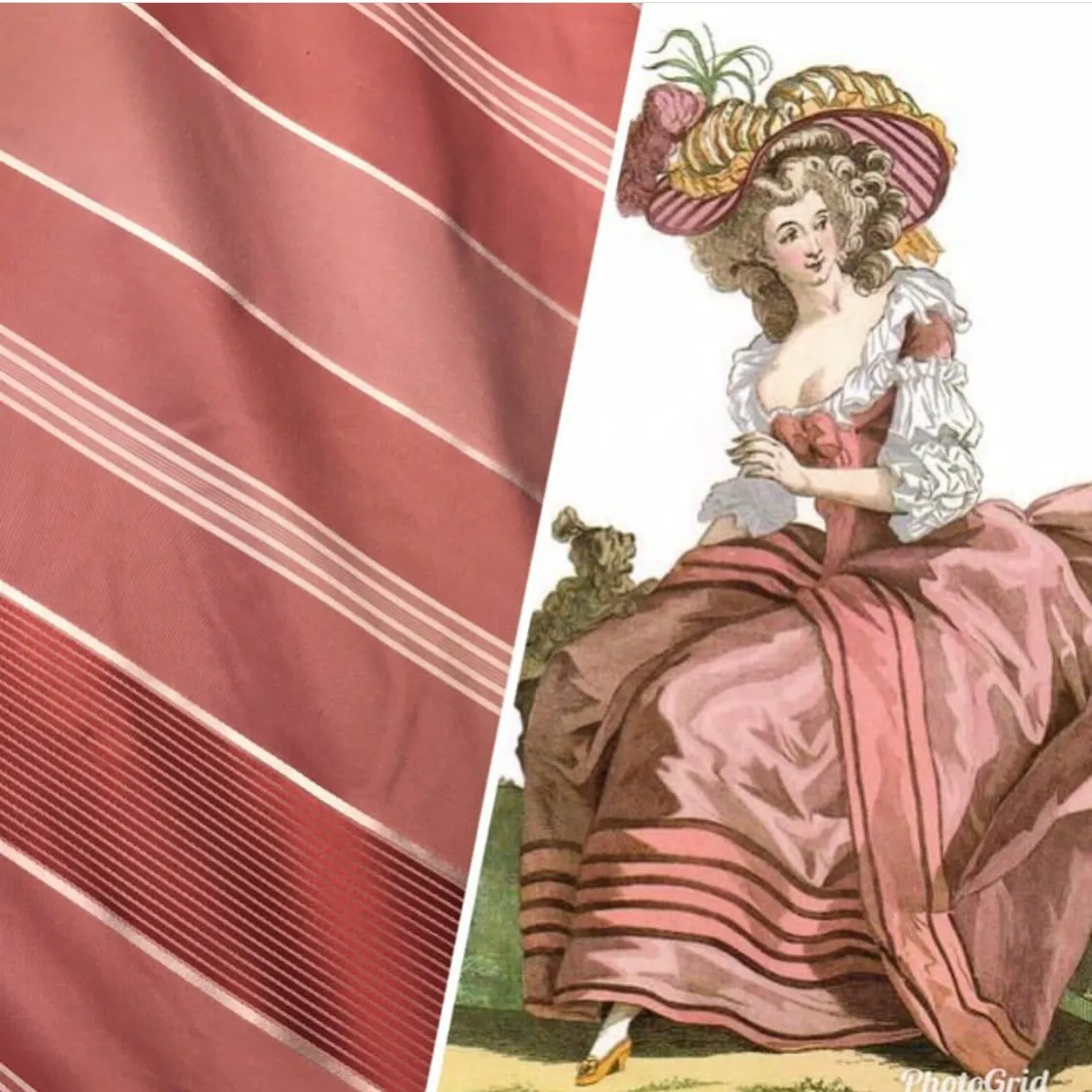 NEW Duchess Tracy 100% Silk Taffeta Ribbon Stripes Fabric - Salmon Pink & White