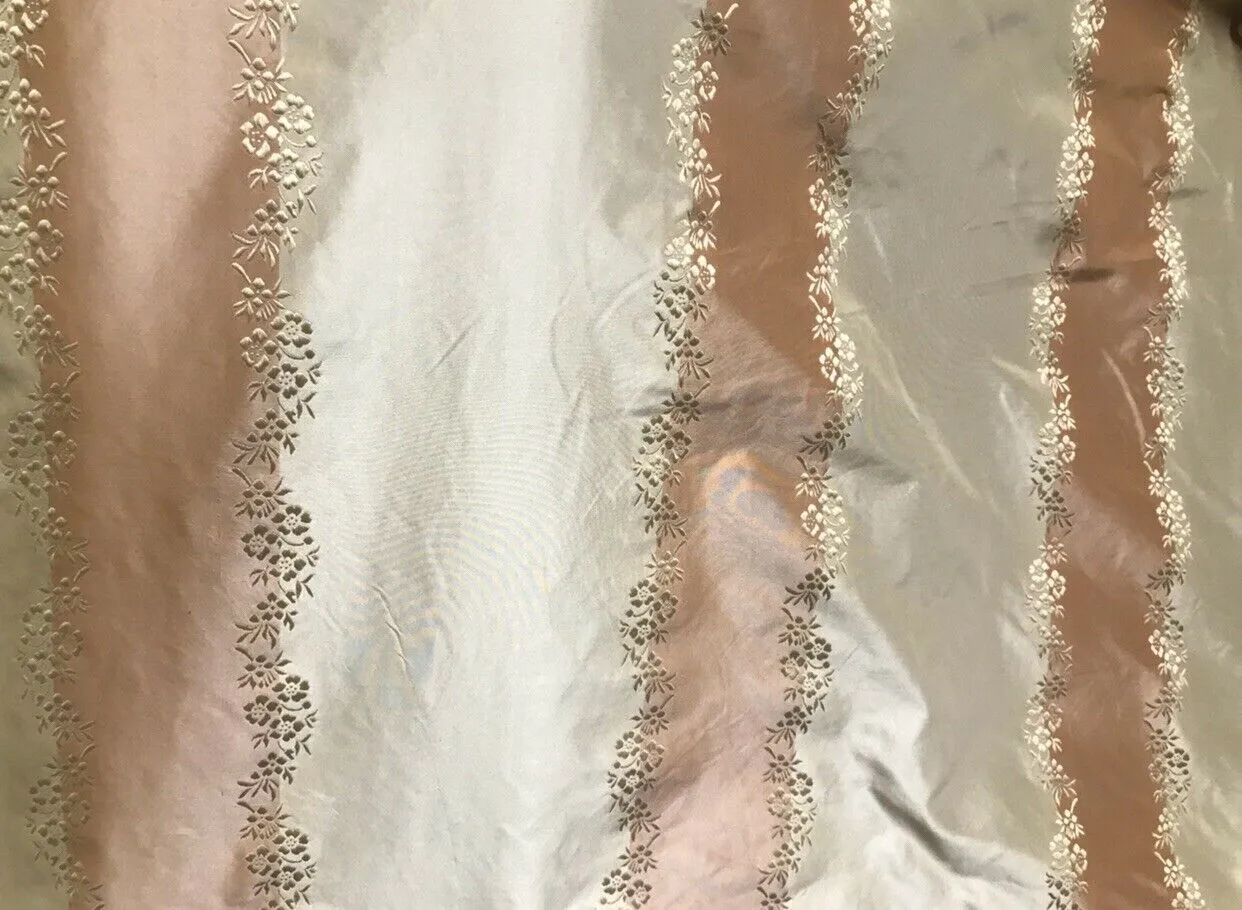 NEW Lady Kristen Designer 100% Silk Taffeta Embroidered Stripe Floral Fabric- Pink & Cream