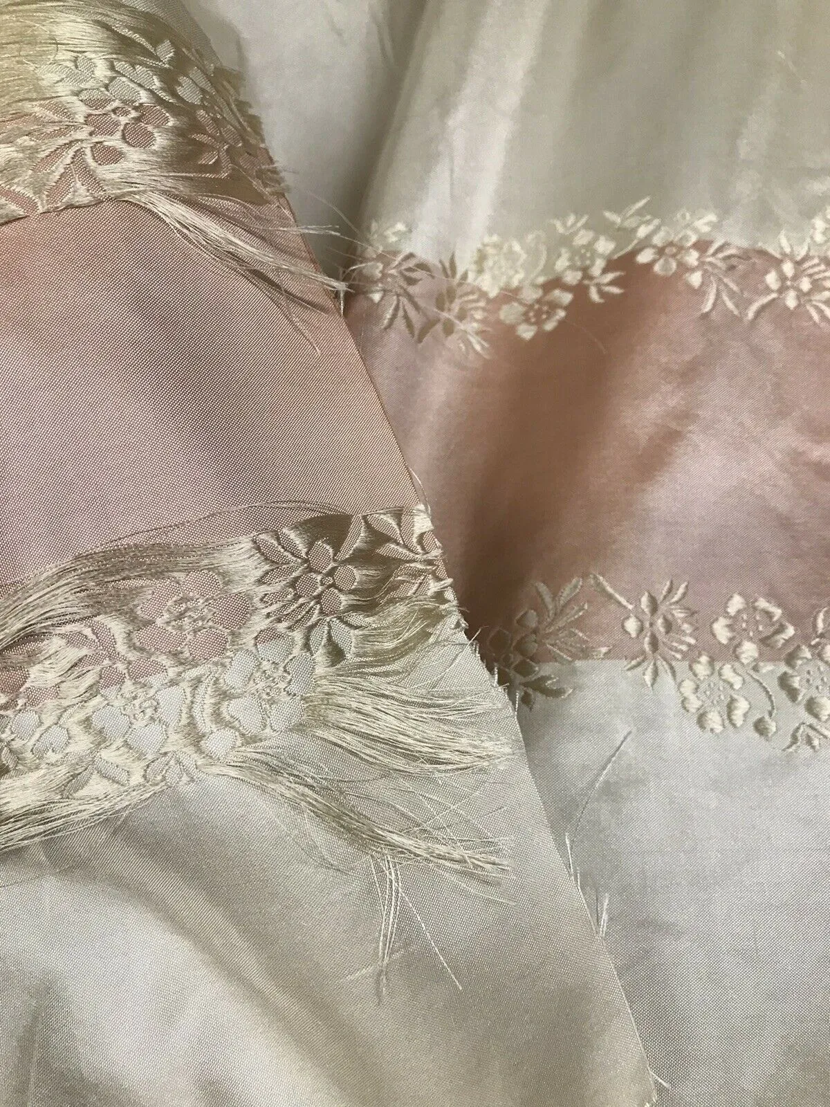 NEW Lady Kristen Designer 100% Silk Taffeta Embroidered Stripe Floral Fabric- Pink & Cream