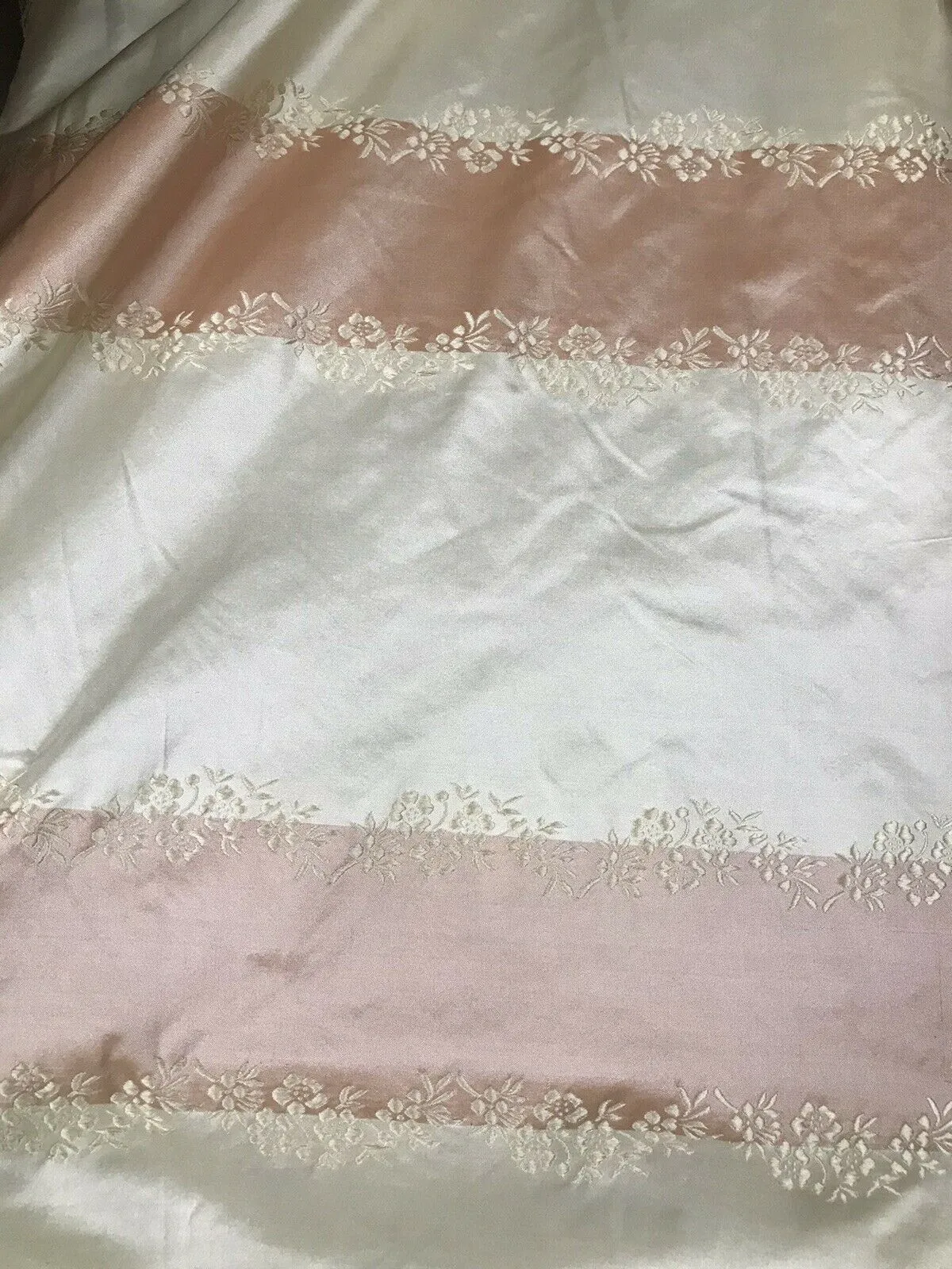 NEW Lady Kristen Designer 100% Silk Taffeta Embroidered Stripe Floral Fabric- Pink & Cream