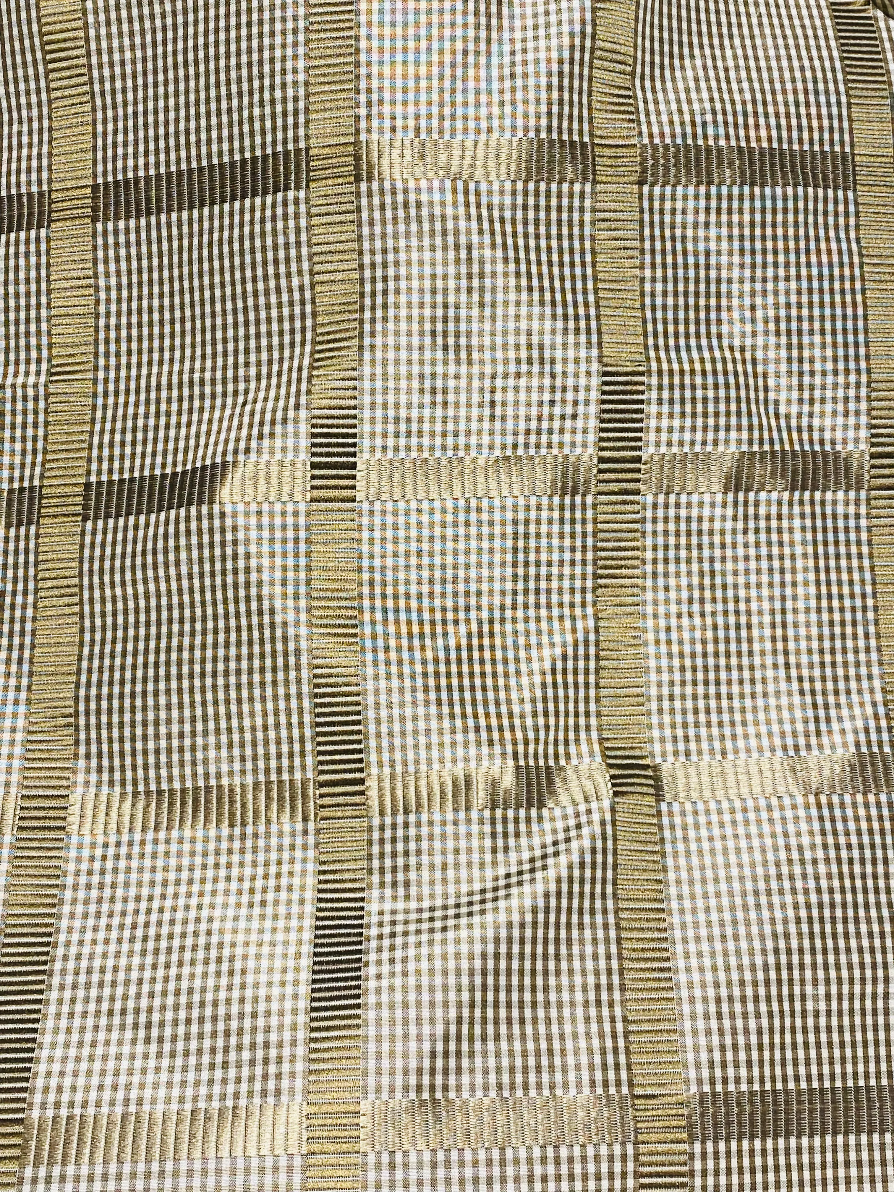 NEW Miss Jaqueline Designer 100% Silk Taffeta Gingham Ribbon Square Stripes Fabric - Old Gold SB_6_29