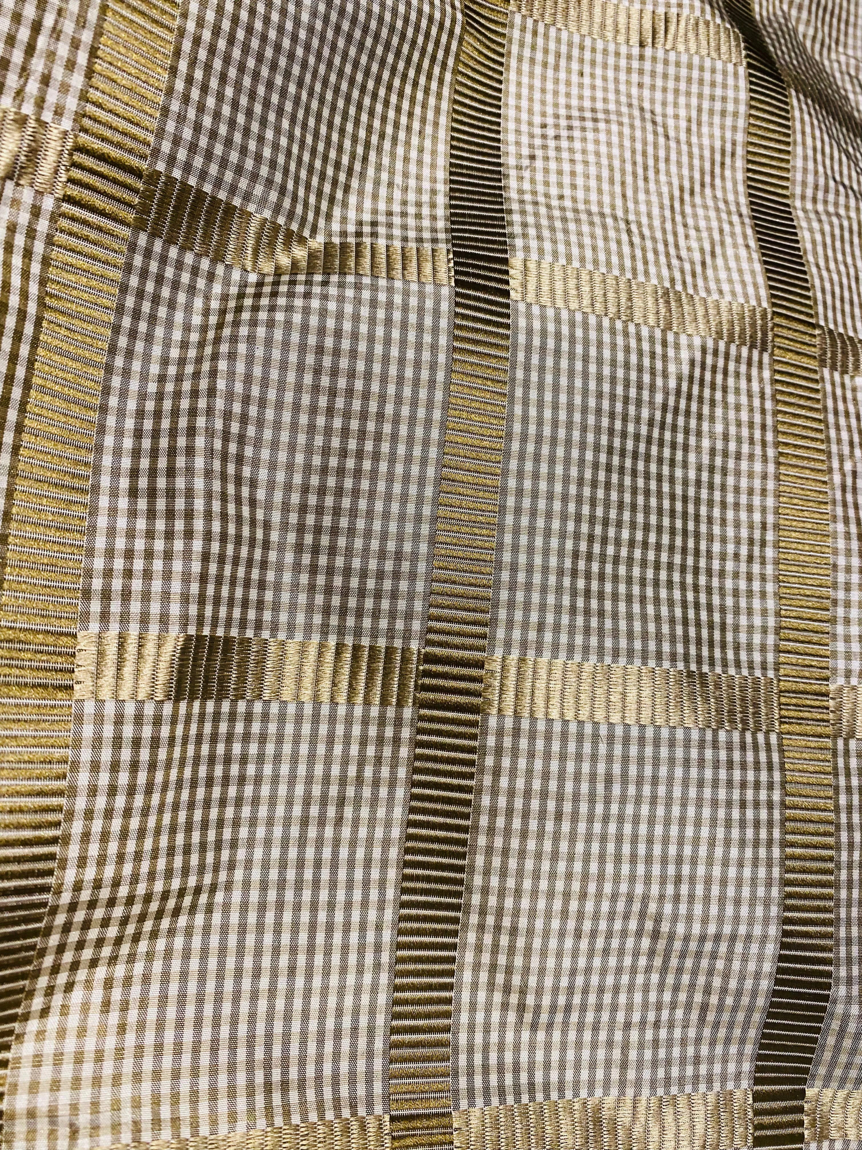 NEW Miss Jaqueline Designer 100% Silk Taffeta Gingham Ribbon Square Stripes Fabric - Old Gold SB_6_29