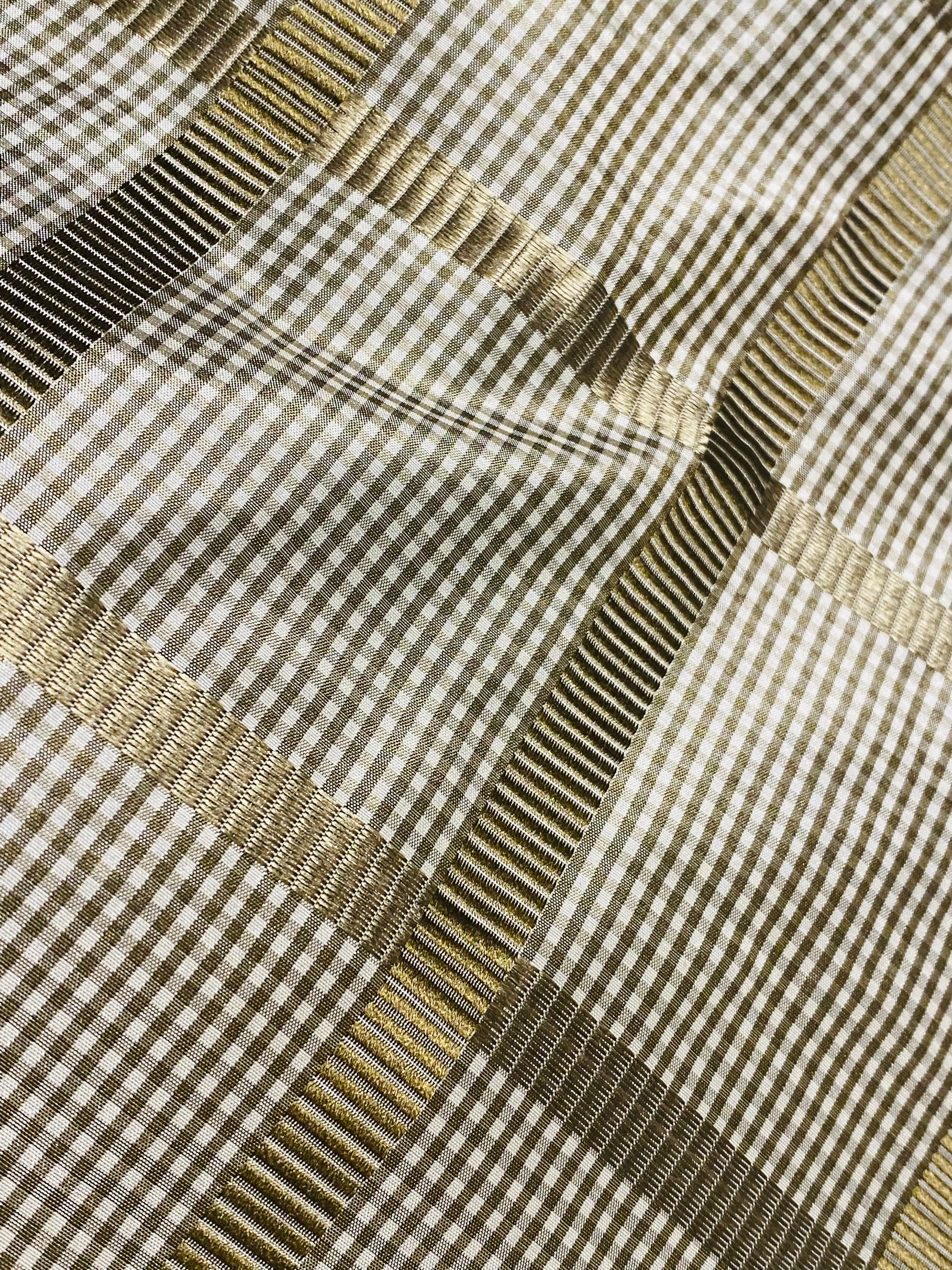 NEW Miss Jaqueline Designer 100% Silk Taffeta Gingham Ribbon Square Stripes Fabric - Old Gold SB_6_29