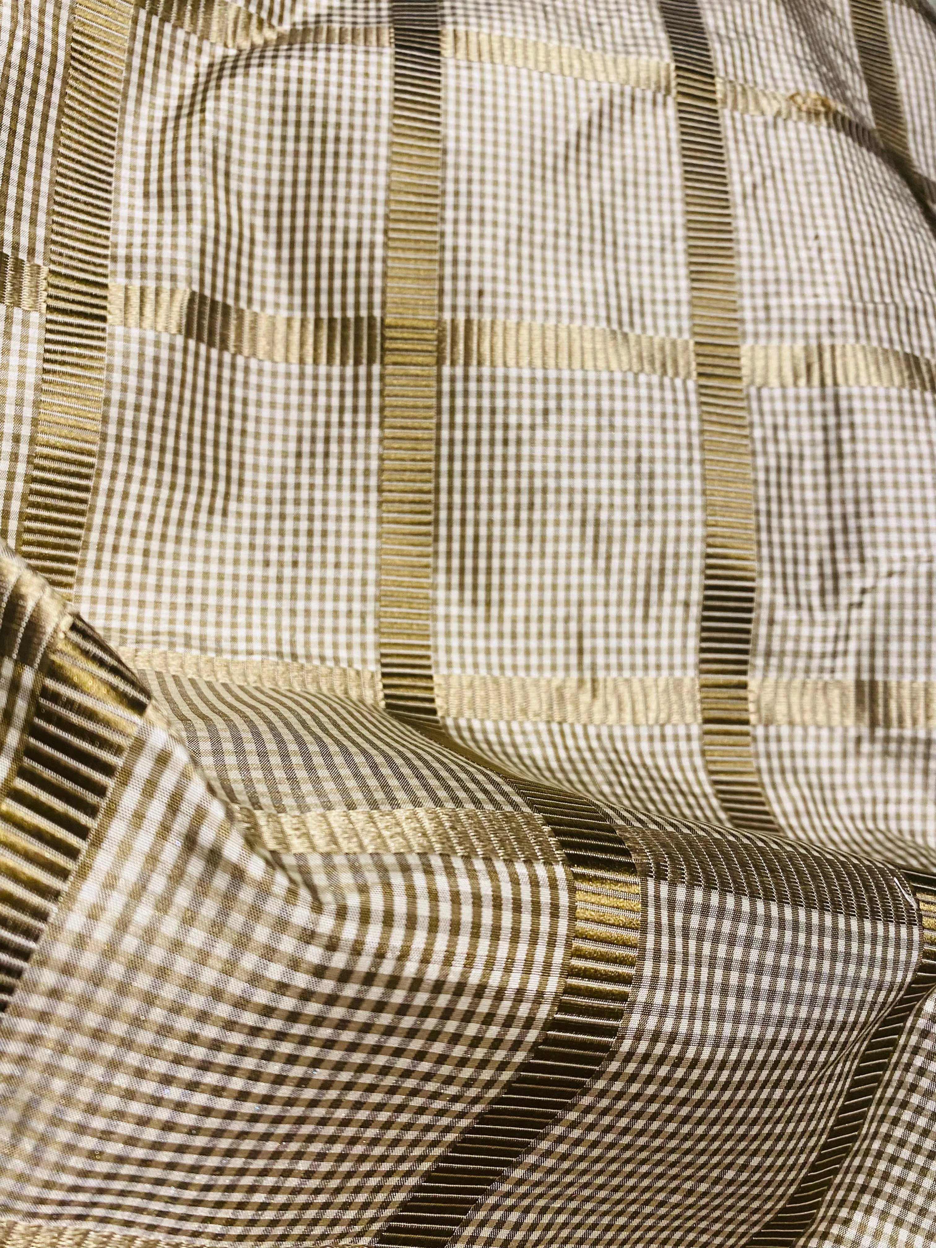 NEW Miss Jaqueline Designer 100% Silk Taffeta Gingham Ribbon Square Stripes Fabric - Old Gold SB_6_29