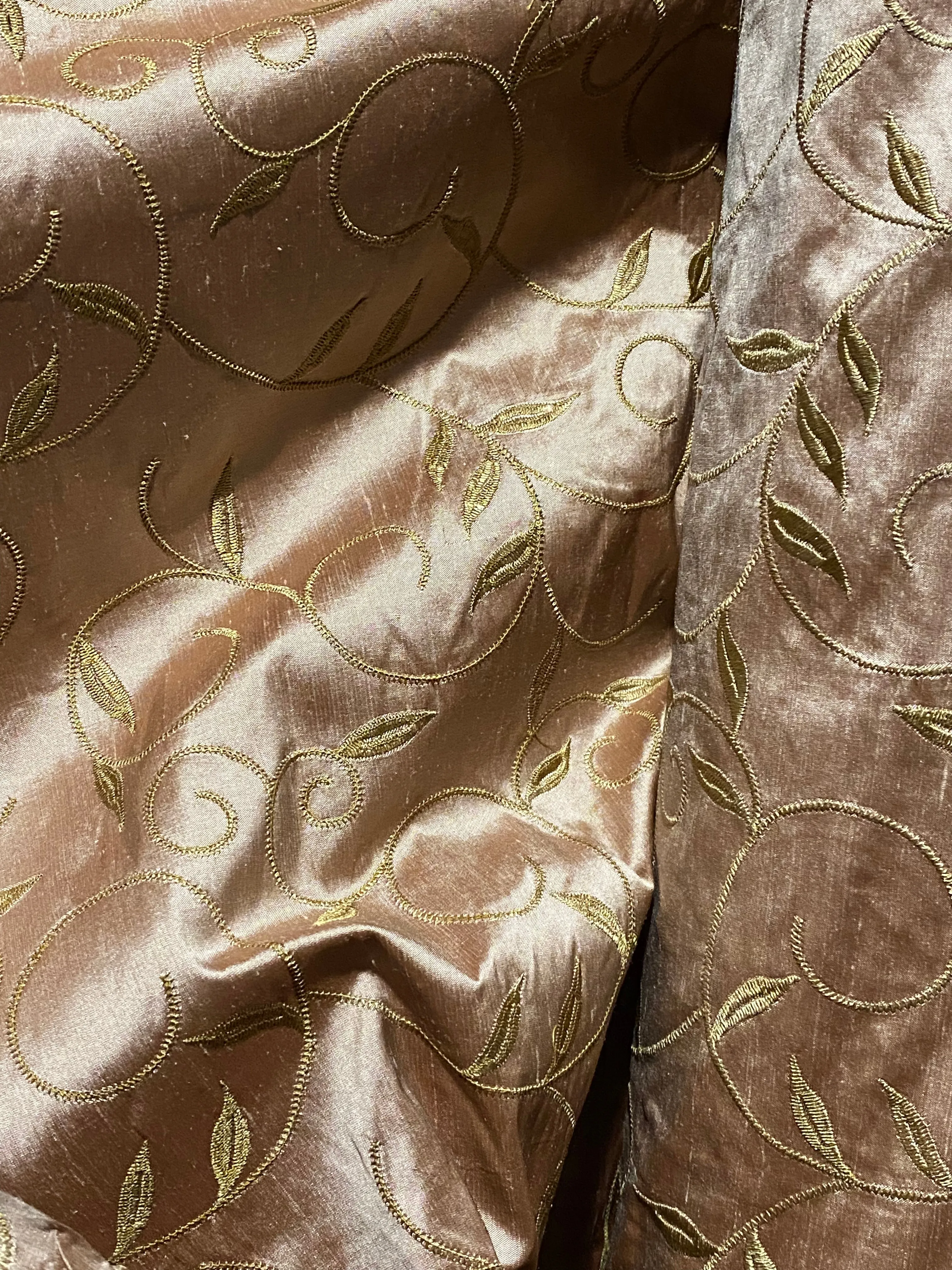 NEW Princess Pamela 100% Silk Dupioni Embroidered Fabric - Pink and Gold