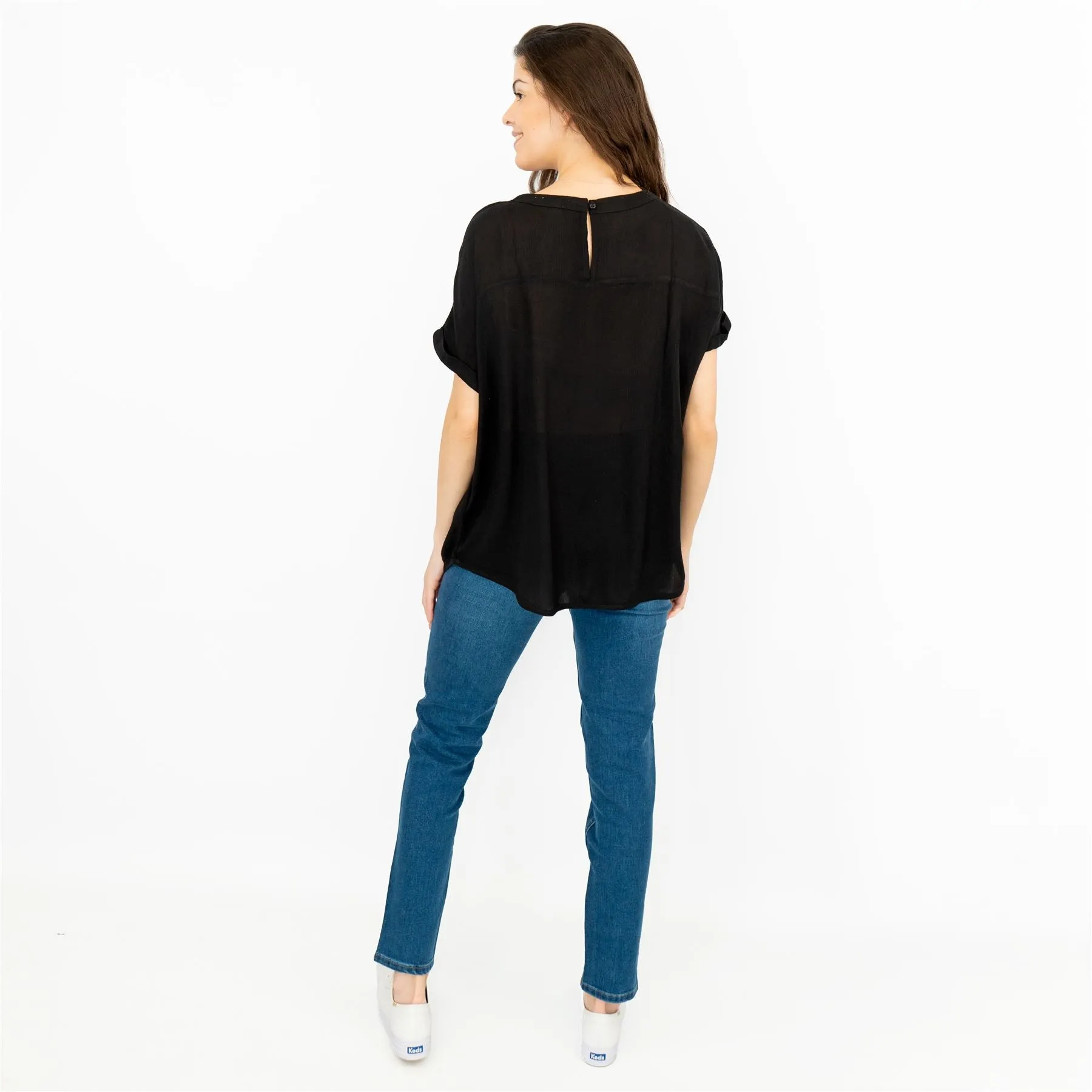 Next Black Short Sleeve Blouse Longline Relaxed Fit Tops