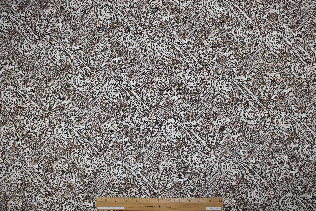 Paisley Organic Cotton Jersey - Browns on White