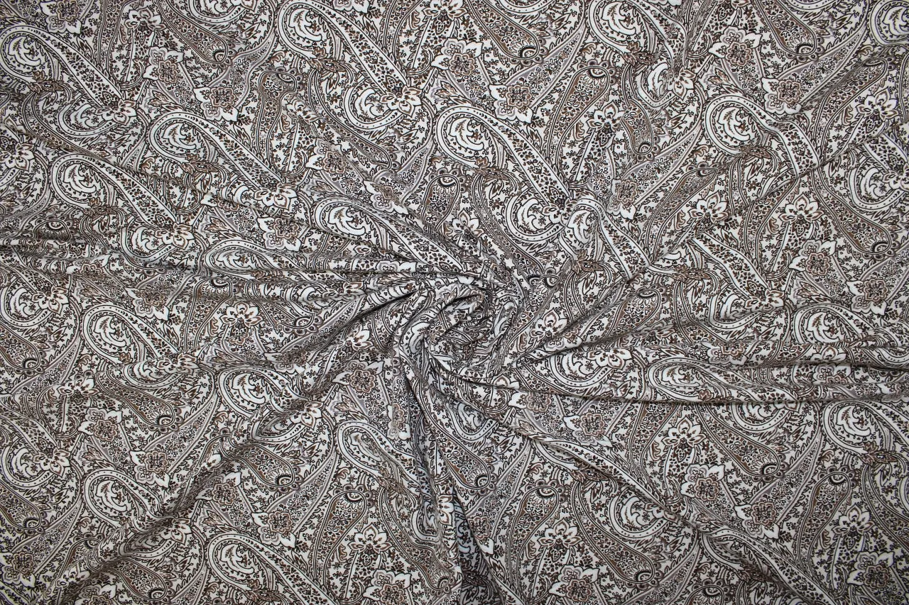 Paisley Organic Cotton Jersey - Browns on White