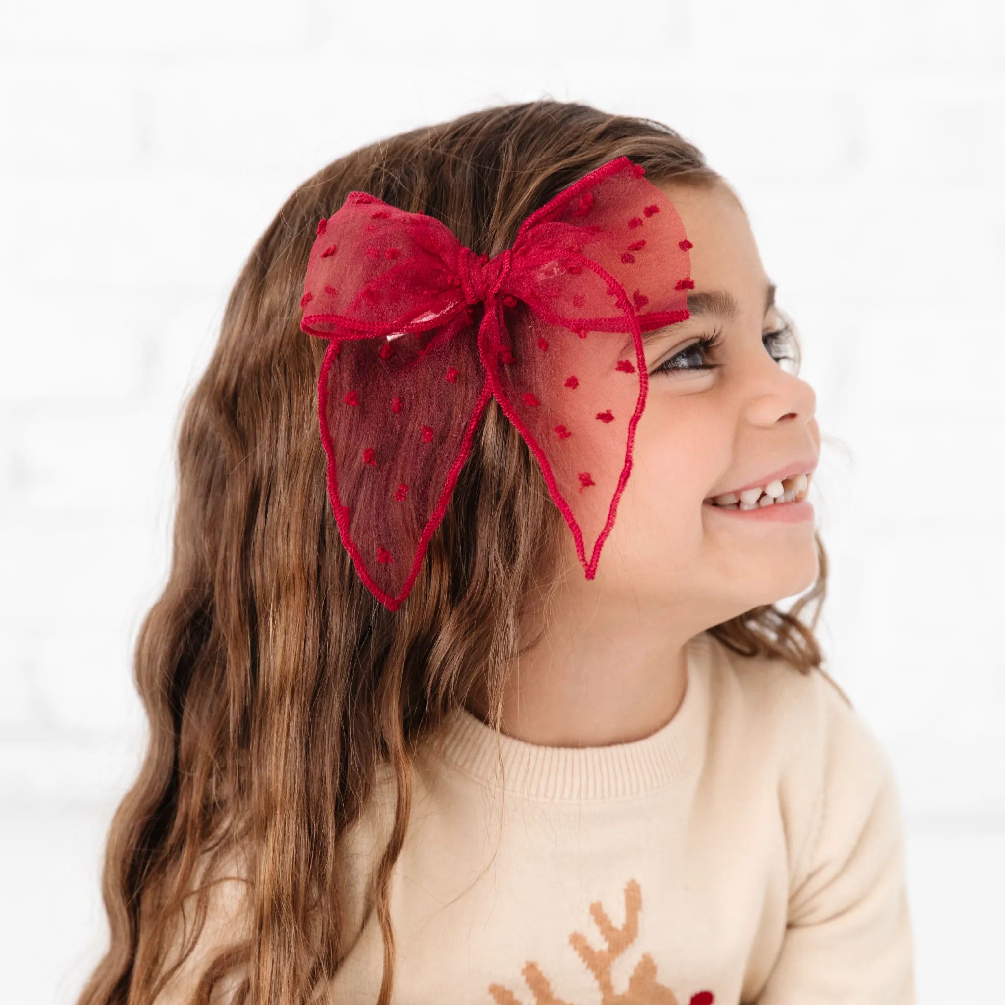 Party Girl Bow - Crimson Sheer Dot