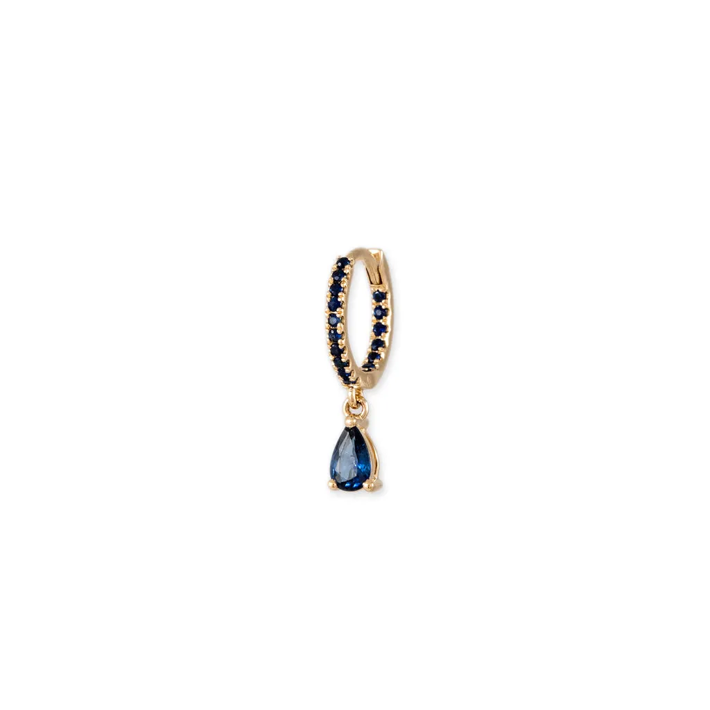 PAVE BLUE SAPPHIRE   BLUE SAPPHIRE TEARDROP MINI HOOP