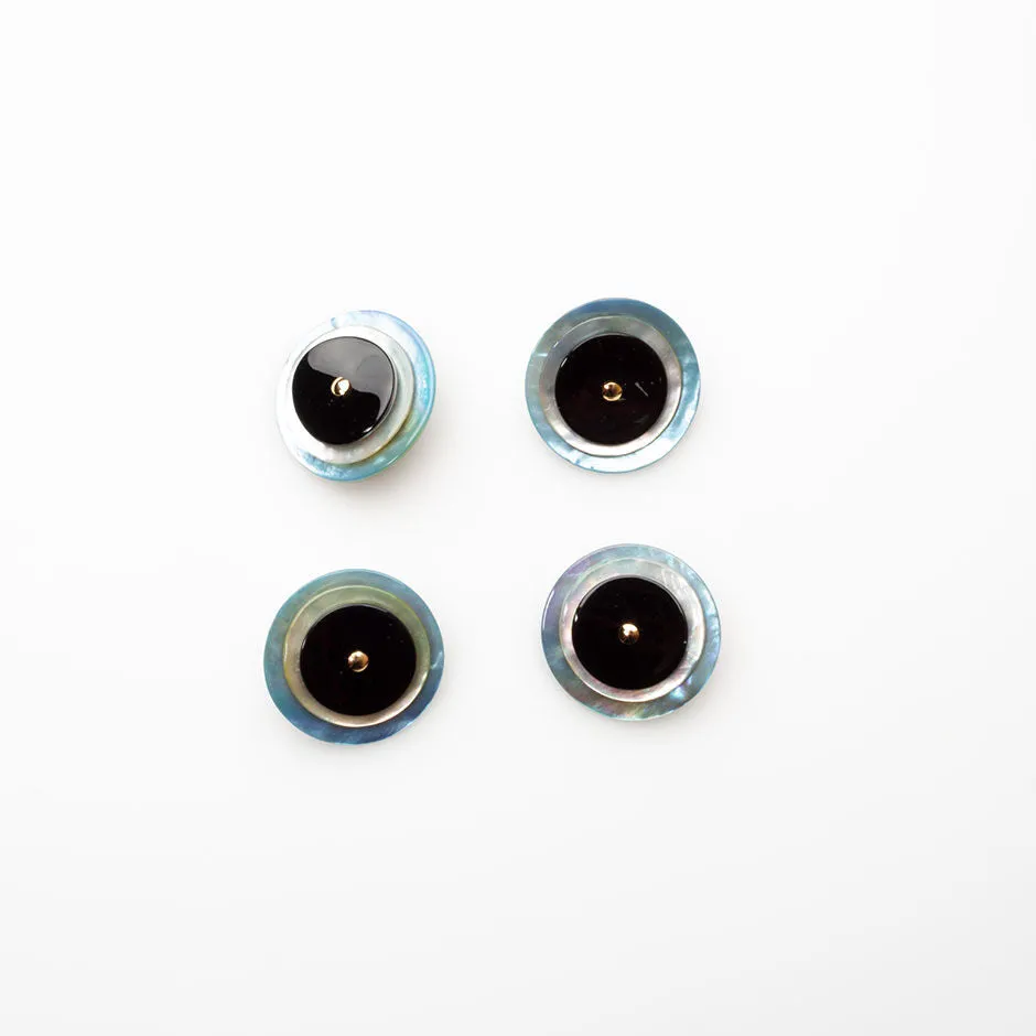 Pearlised Blue, Black & Ivory Round Button - Large