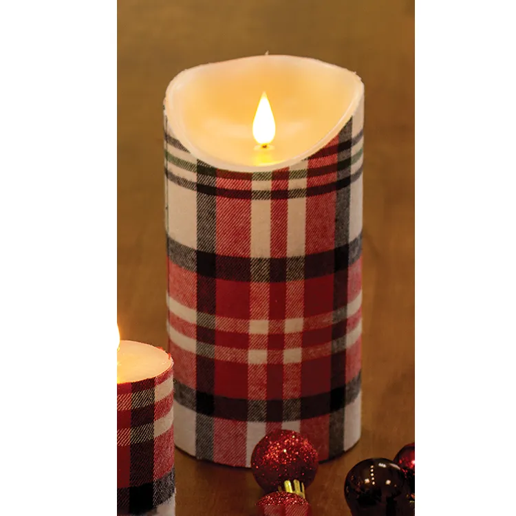 Plaid LED Pillar Candle