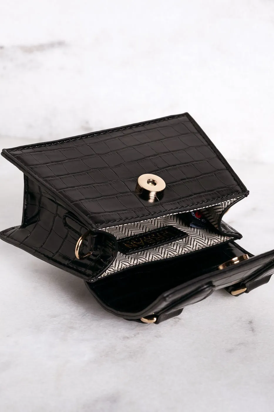 Playing Catch Up Black Mini Croc Purse