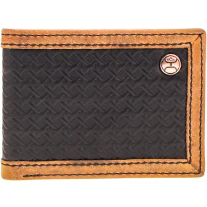 "Hands Up Basketweave" Black & Tan Front Pocket Bifold Wallet