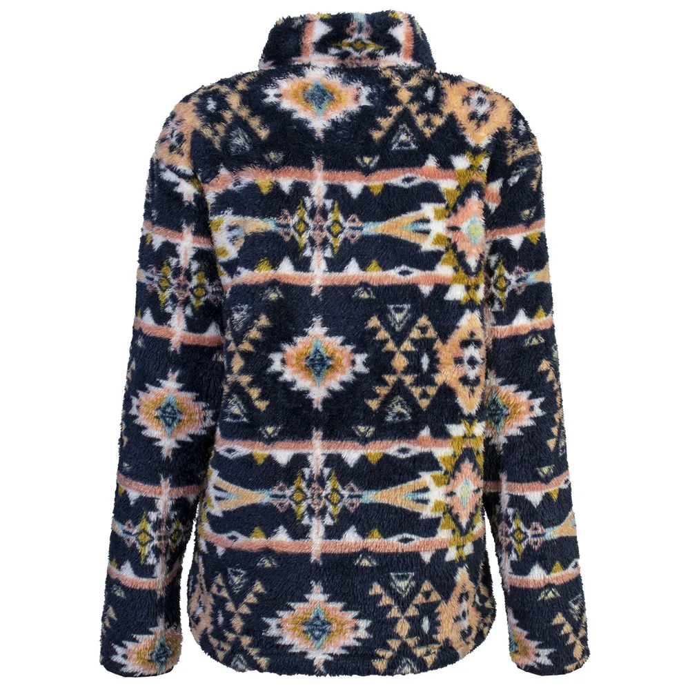 "Ladies Fleece Pullover" Navy/Aztec