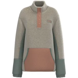 Womens Tan Fleece Pullover with Pink and Green Accents