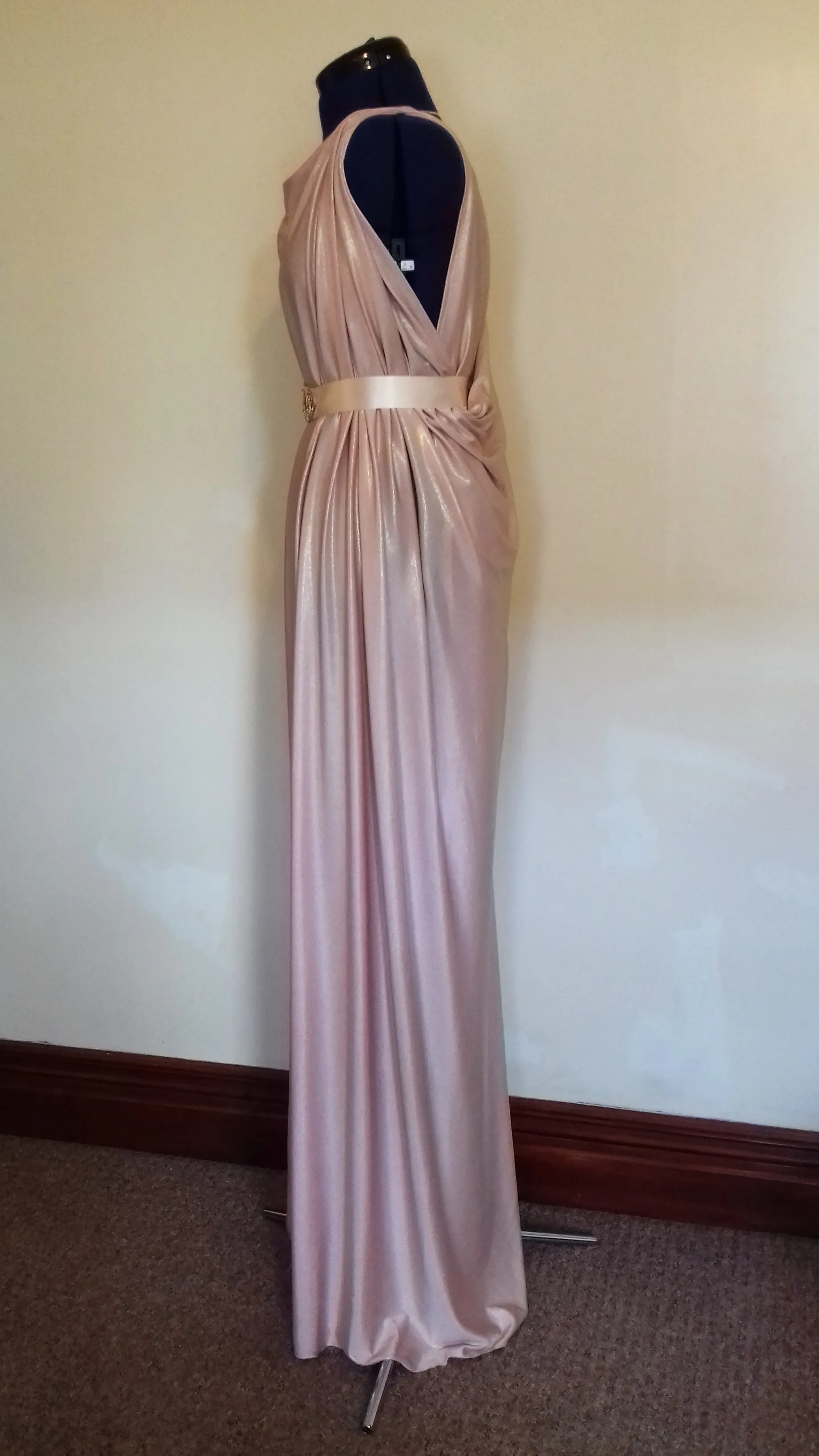 Rose Apricot Backless Grecian Bridal Wedding Dress