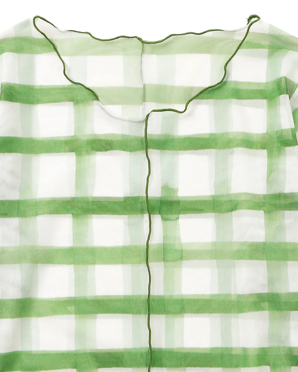 Rough check see-through tops Green (Crew neck)