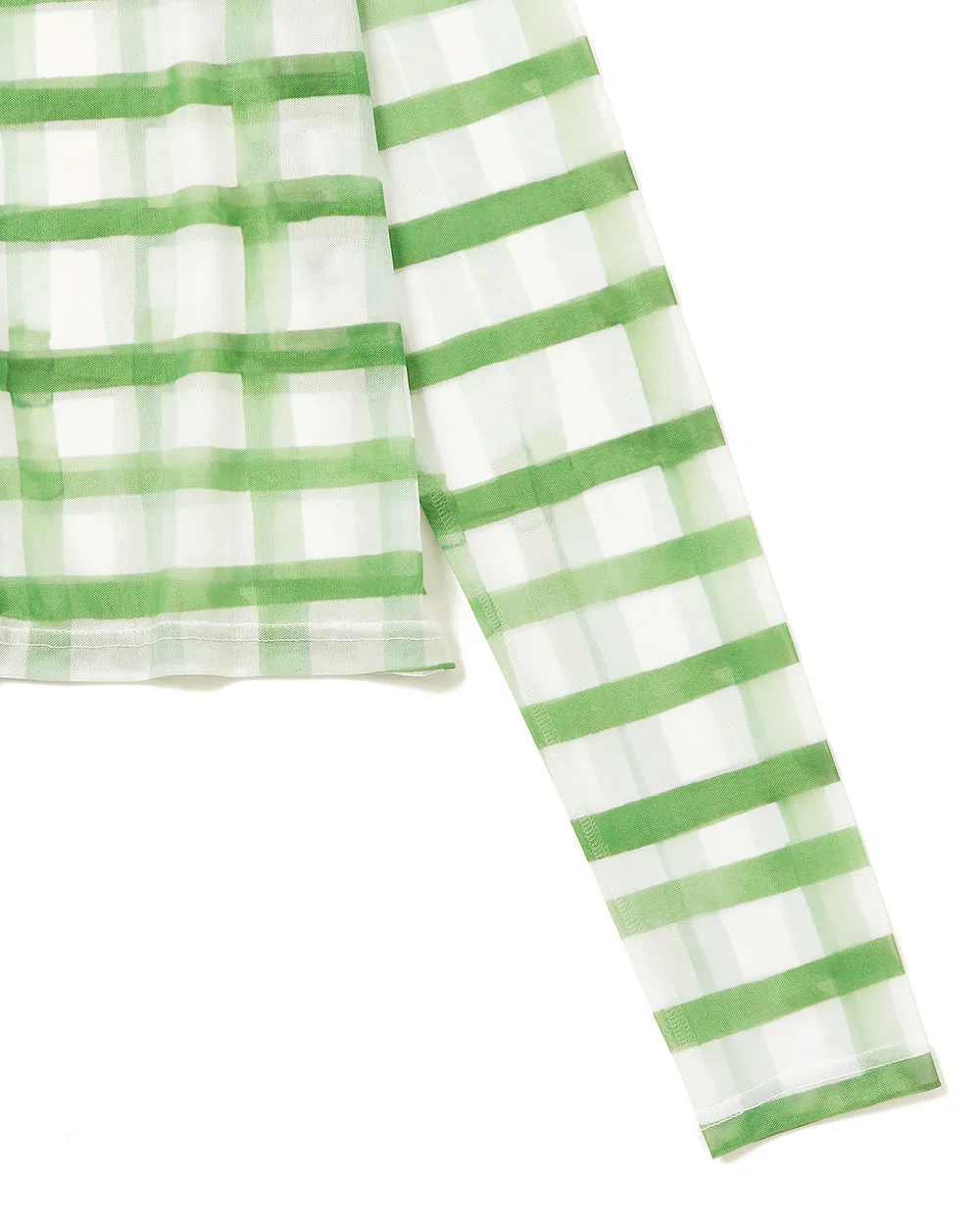 Rough check see-through tops Green (Crew neck)