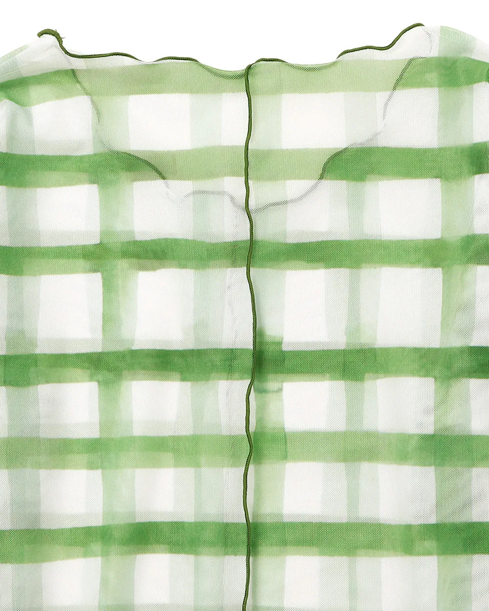 Rough check see-through tops Green (Crew neck)