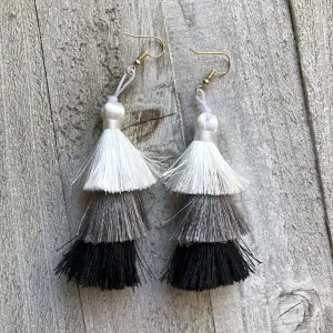 Spring Tassel Earrings Black   White