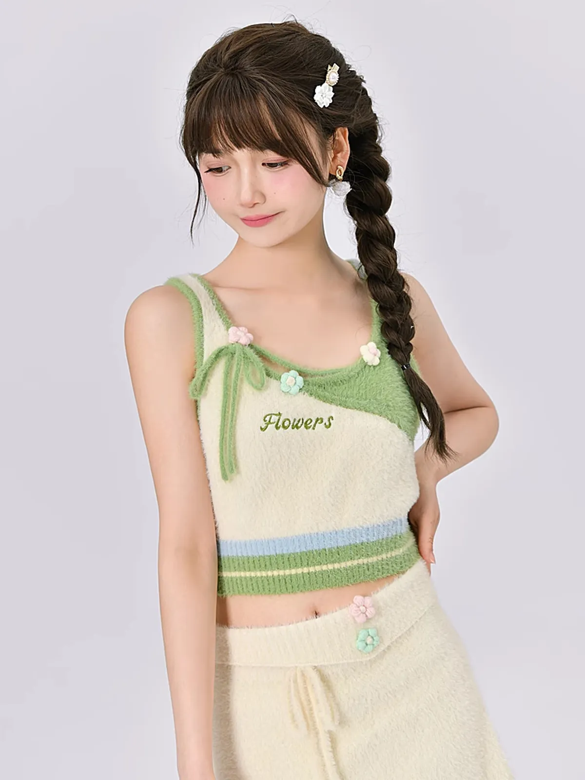 Sweet and Cute Senyu Island Flowers Fuzzy Fleece Top