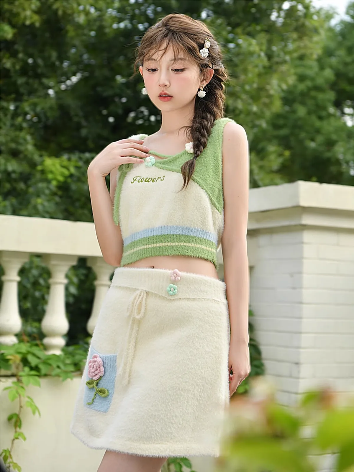 Sweet and Cute Senyu Island Flowers Fuzzy Fleece Top