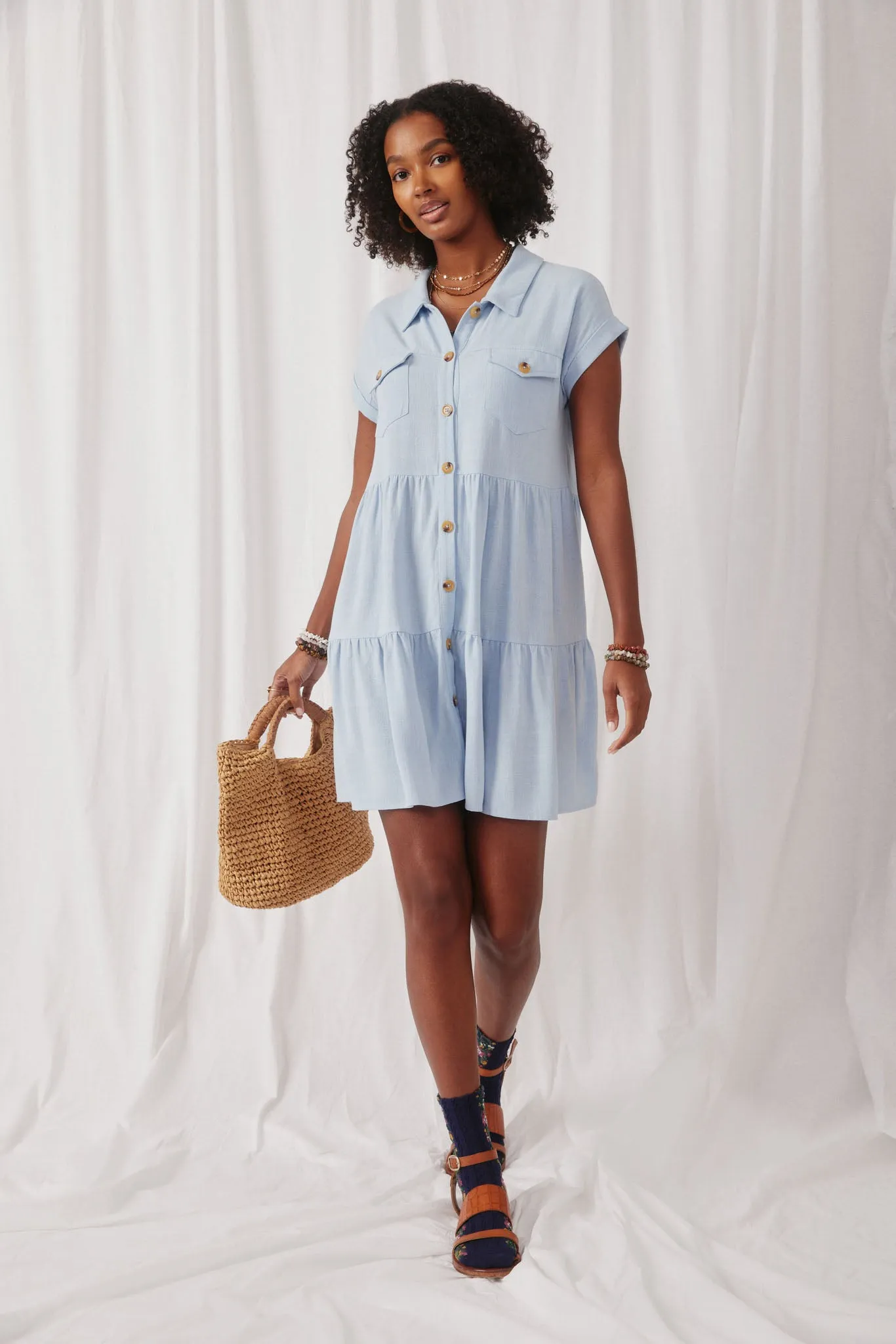 Textured Button Down Collared Dress