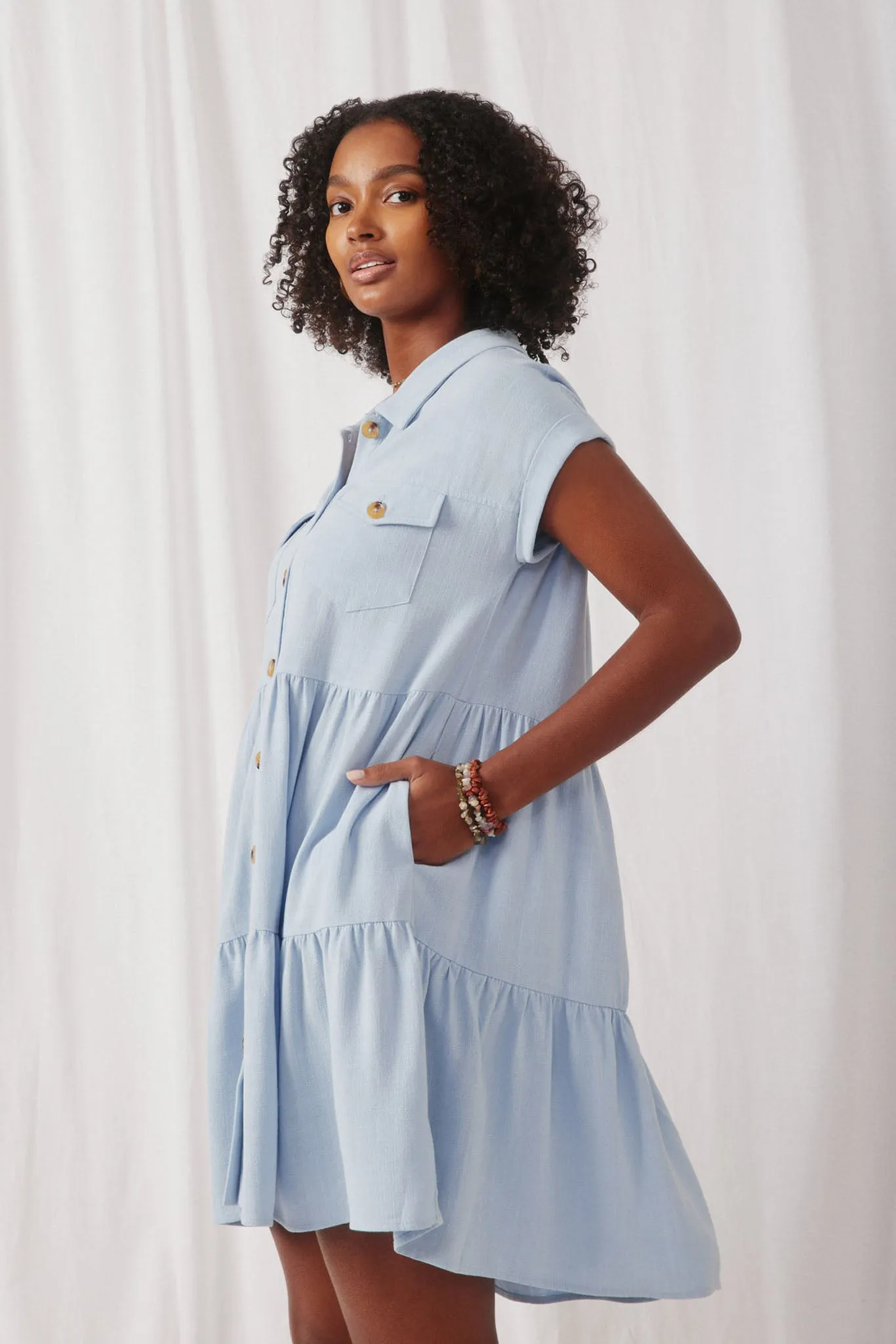 Textured Button Down Collared Dress