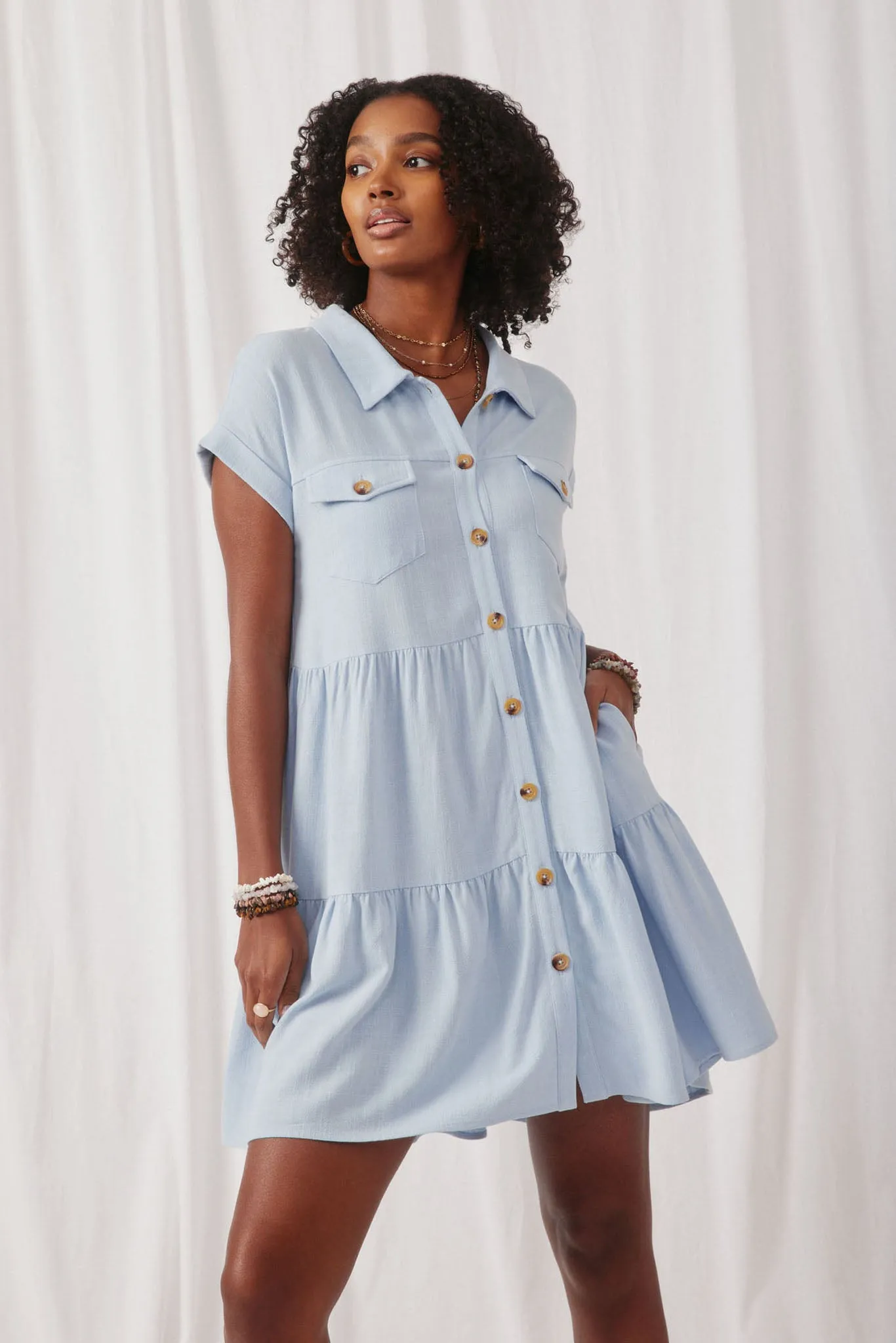 Textured Button Down Collared Dress