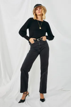 Textured Rib Exaggerated Cuff Knit Top