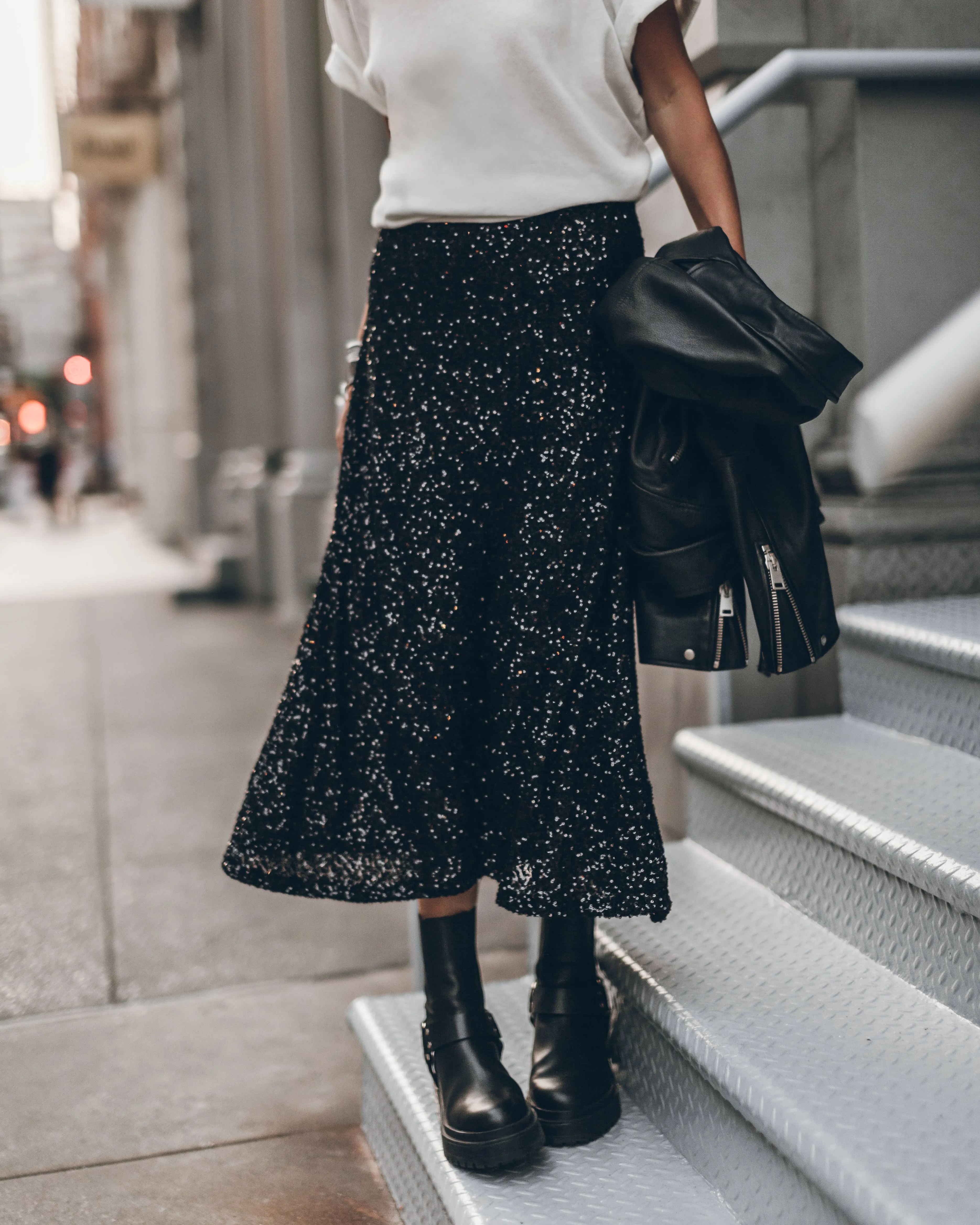 The Black Long Sequin Skirt