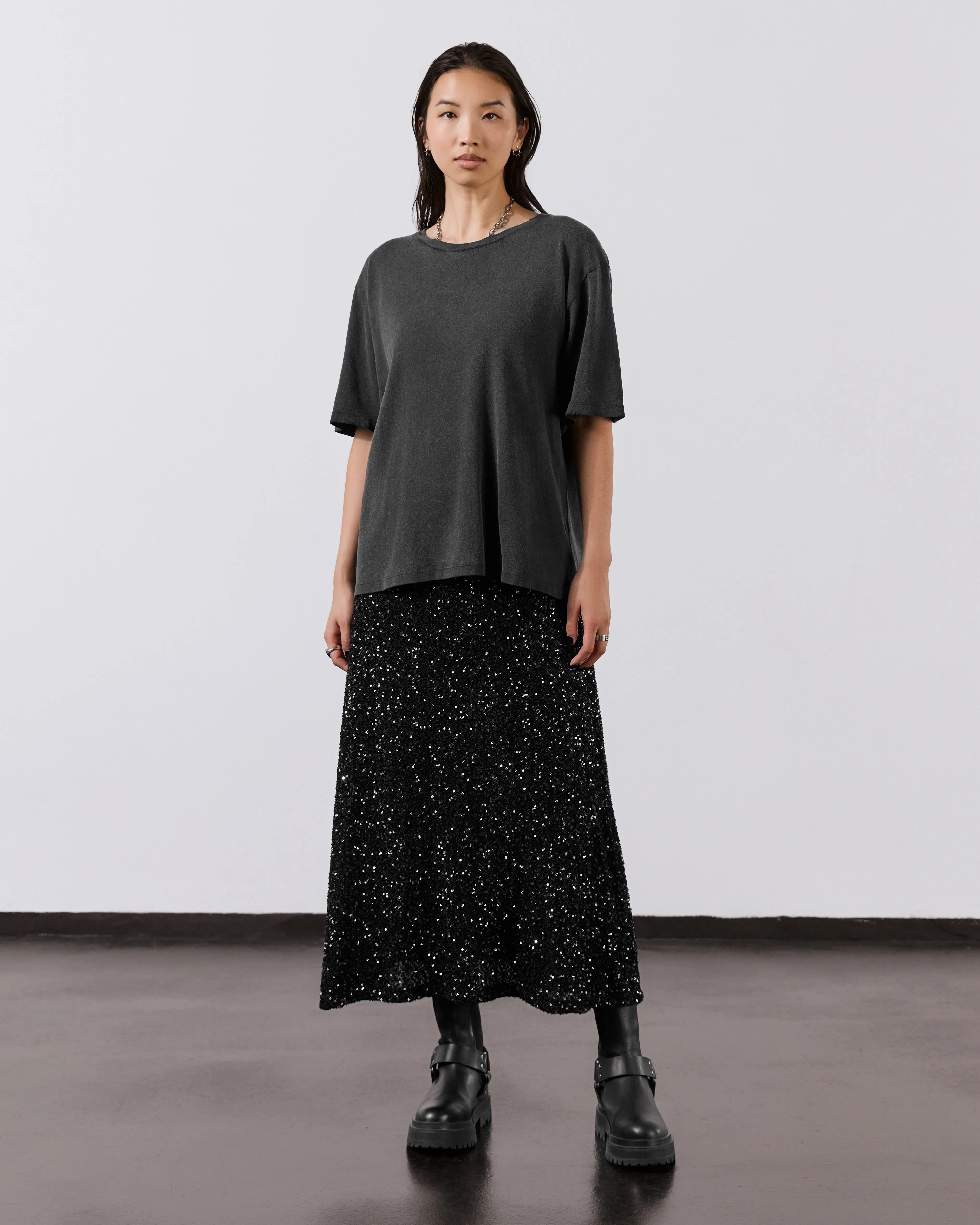 The Black Long Sequin Skirt